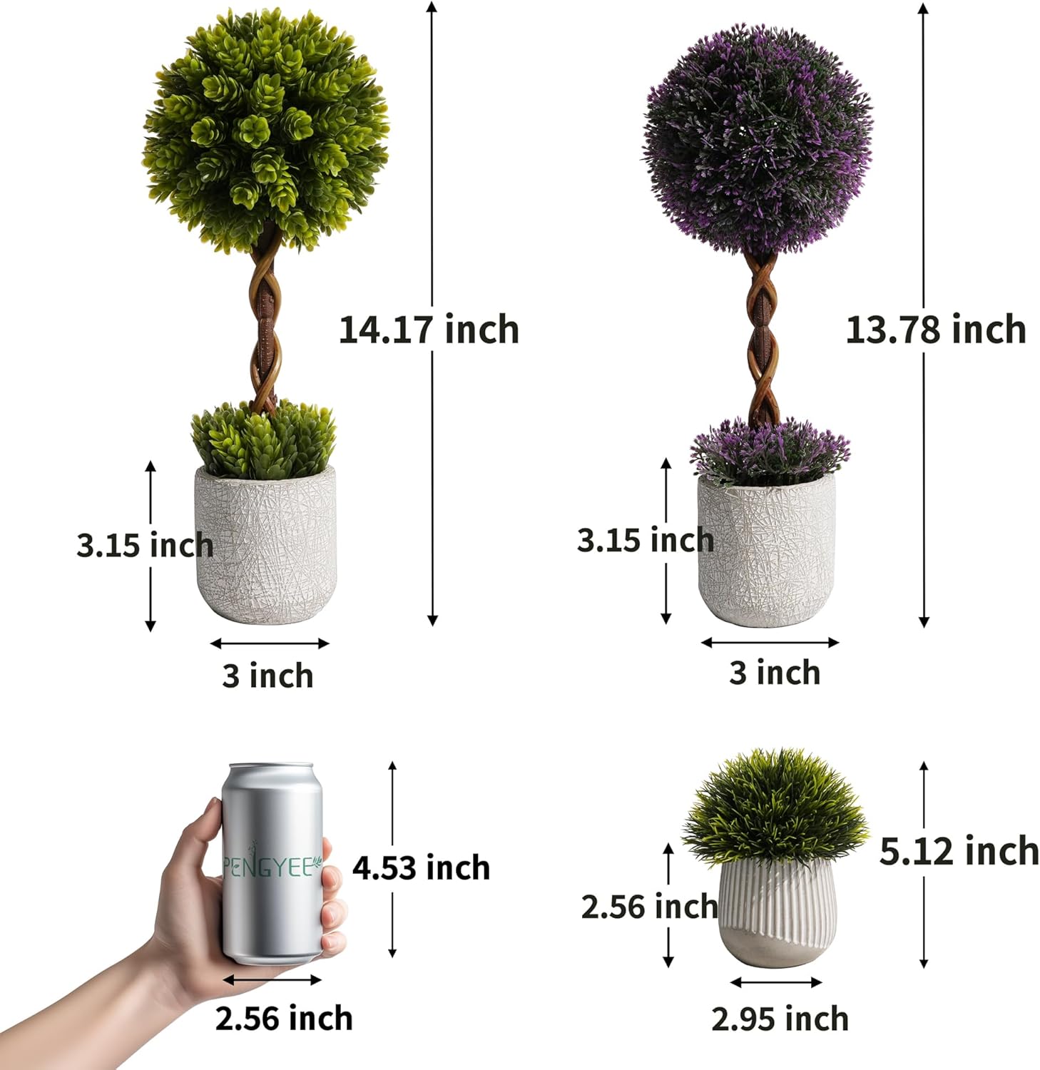 3 Pack 14 Inch Small Fake Plants in Farmhouse Concrete Planter, Artificial Boxwood Topiary ball Indoor for Home Decor, Small Faux Plants for Bathroom Bedroom Shelf Desk Office Table Kitchen Room Decor - Image 3