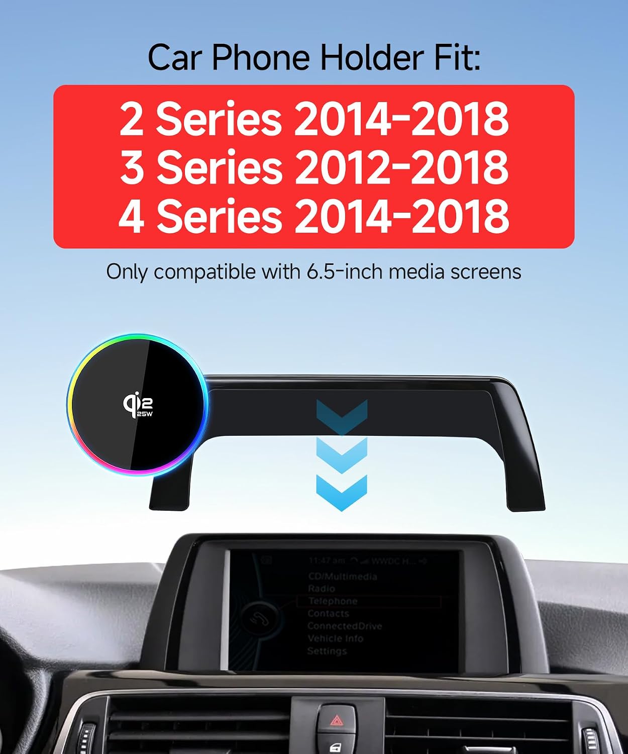 Qi2.2 Max 25W Fast Wireless Car Charger Phone Holder for BMW 3 Series 2012-2018/2 Series/4 Series 2014-2018 6.5-Inch Screen, Magnetic Phone Mount Compatible with MagSafe