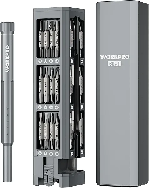 WORKPRO 60-in-1 Precision Screwdriver Set with Pop-up Magnetic Case, Well-organized CRV Small Screwdrivers, 360°Spin Mini Screw Driver Kit for Electronics, Phone, Computer, PC, Watch, Eyeglass