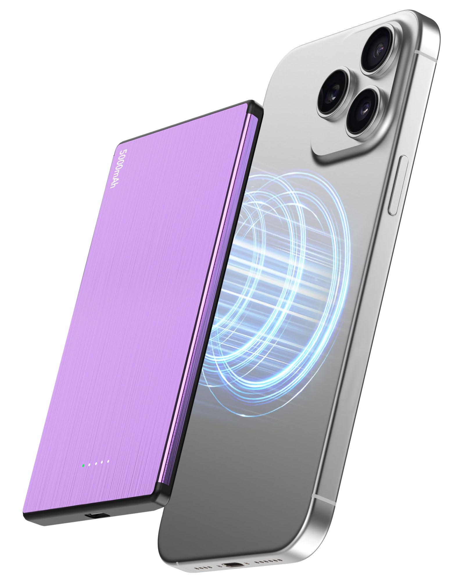 Power Bank, Mag-safe 5000mAh Ultra Sottile & Leggero 20W Ricarica Rapida Powerbank, Super Leggera e Portatilea and USB C Input & Output per iPhone 16 15 14 13 12 (viola)