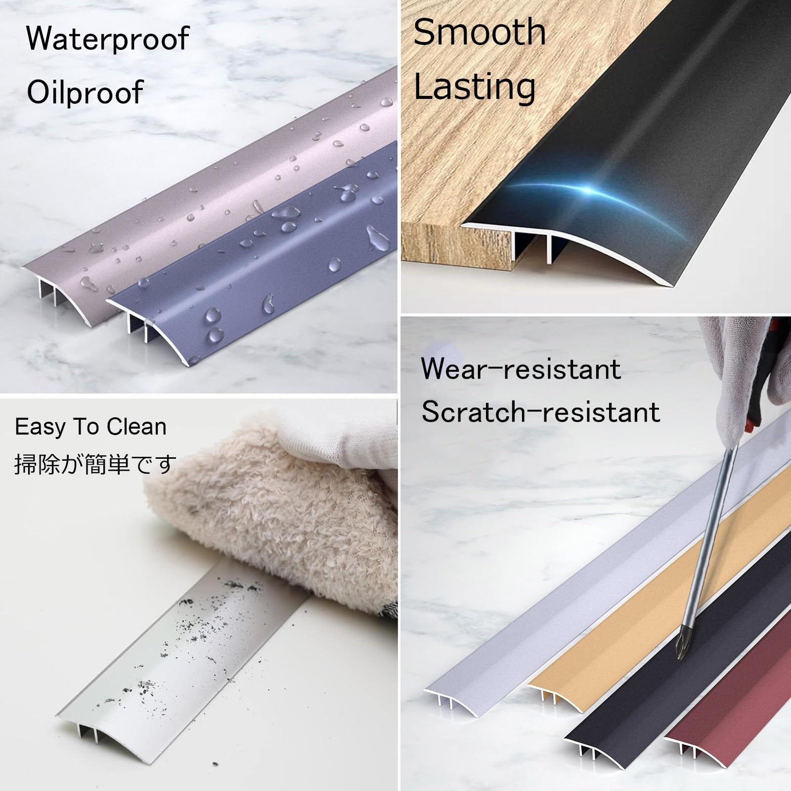 Blanco Negro Tira De Umbral Metalica, Banda De Umbral De Puerta De Suelo, Tapajuntas Suelo 43mm Tira De Transición De Piso De Aluminio, Perfil De Transición Para Alfombras Laminado Azulejos