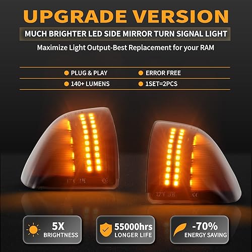 Miniatura 2 de Gempro Luz LED de señal de giro para Dodge Ram 2010-2018 1500 2500 3500 4500 5500 lámpara de espejo de remolque Len ahumado 68302828AA 68302829AA, 2