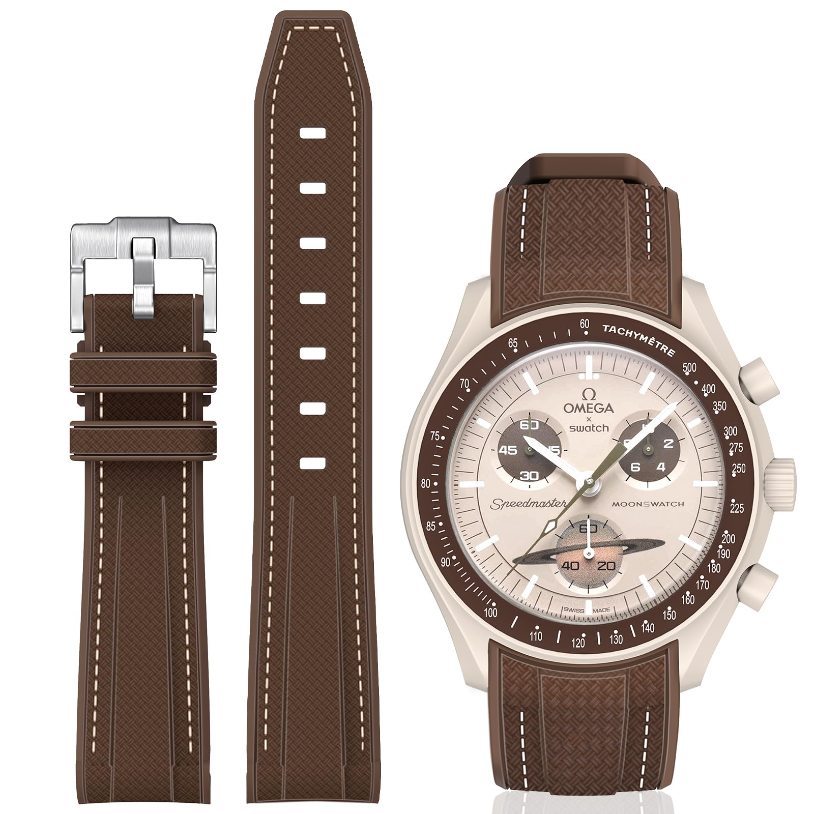 BONACE Bands for Moonswatch Watch,Curved SIlicone Strap Compatible with Omega X Swatch 20mm Watch,Swatch Omega Moonswatch Speedmaster Replacement No Gap Strap Men Women