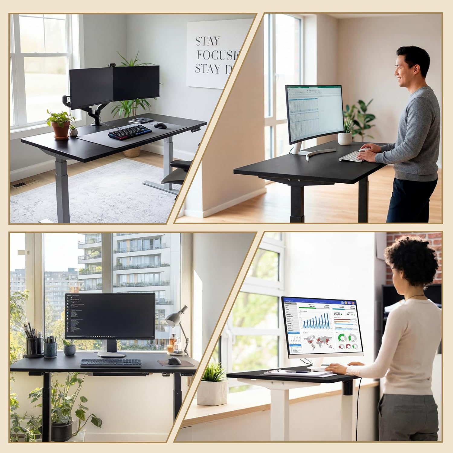 Novabright 36x24 Inch Desk Table Top, One-piece Table Top Black Desktop for Standard and Sit to Stand Height Adjustable Home and Office Desk Frames, Wood Countertop for DIY Double/L Desks, 1'' Thick