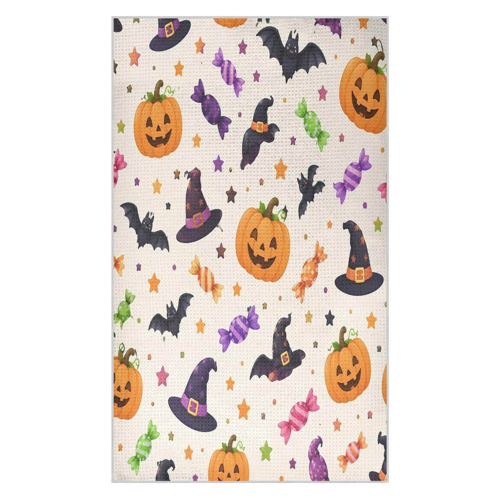 Lyeorm Witch Bat Pumpkin Waffle Weave Kitchen Towels 18x30 Inch Soft Absorbent Microfiber Dish Cloths