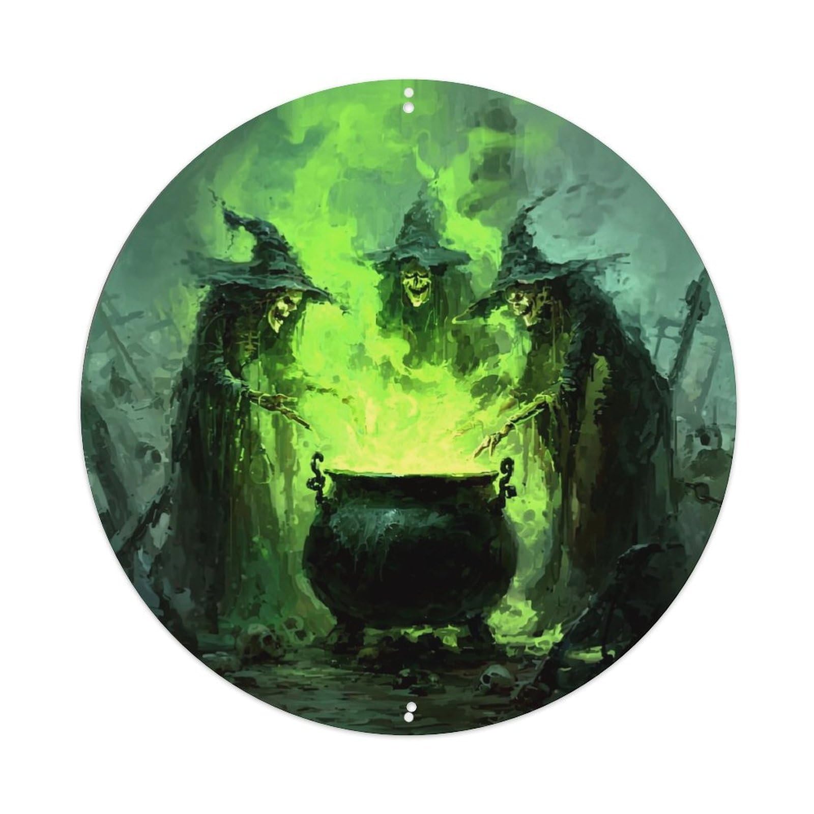 Witches Cauldron Green Smoke Magic Round Metal Tin Sign Vintage Wall Decor, Bar Garage Cafe Kitchen Home Wall Art Poster 8x8inches