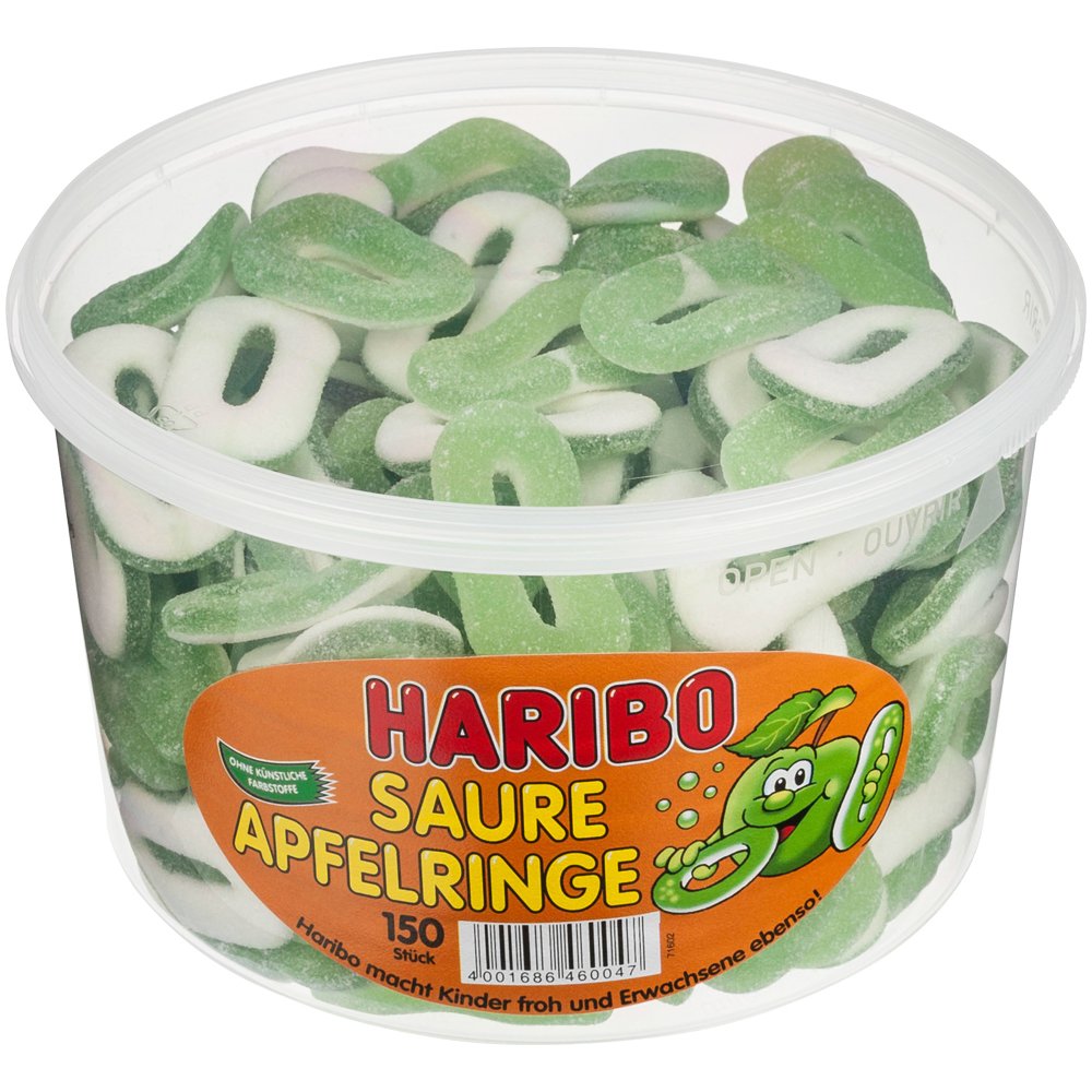 Haribo - Dulces agrios en anillos sabor manzana - 150 por caja