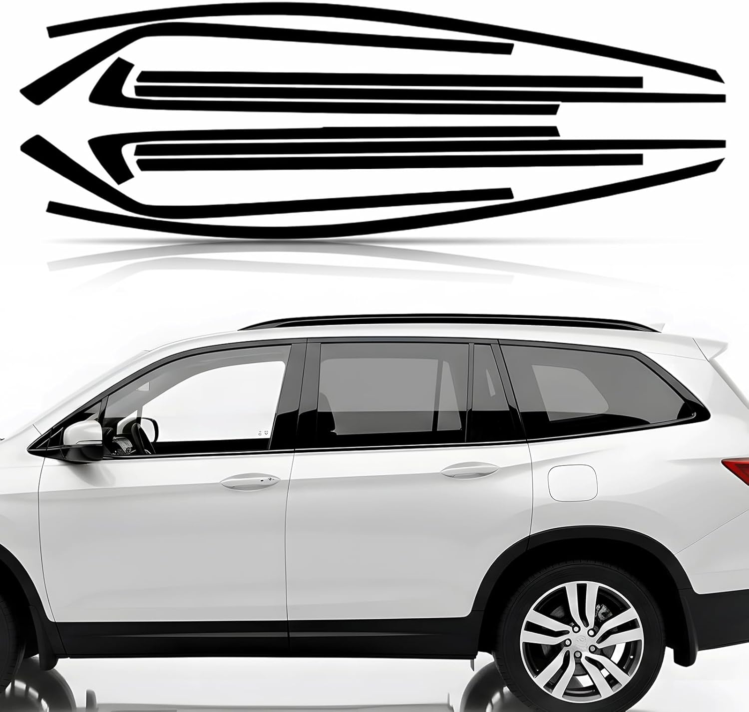 Fit for 2016-2022 Honda Pilot Side Window Chrome Delete Trim Overlay Kit with Gloss Black Blackout Film