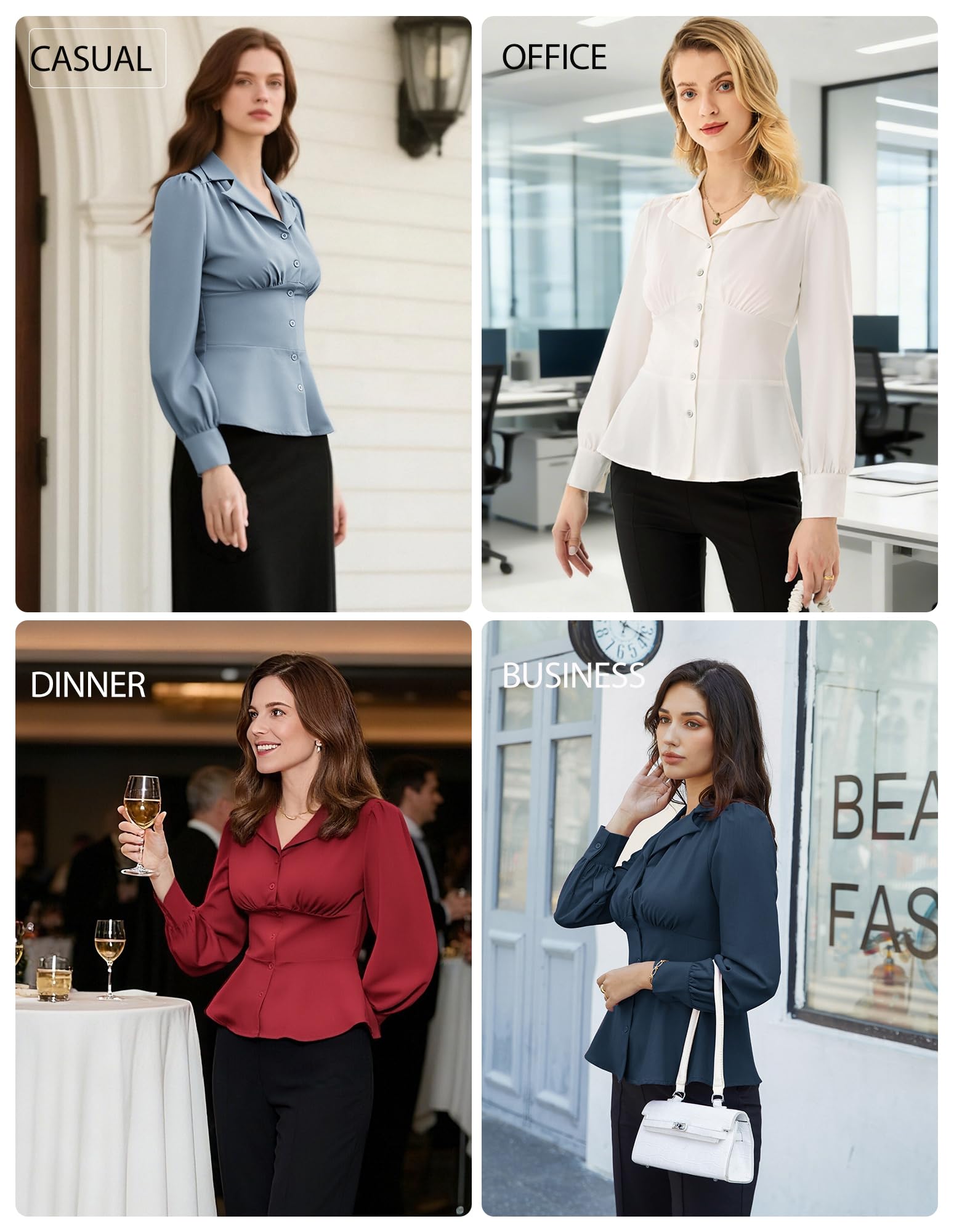 GRACE KARIN Haut péplum vintage boutonné à manches longues pour femme