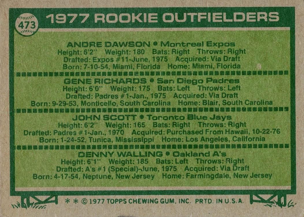 1977 Topps Baseball #473 Andre Dawson Rookie Card