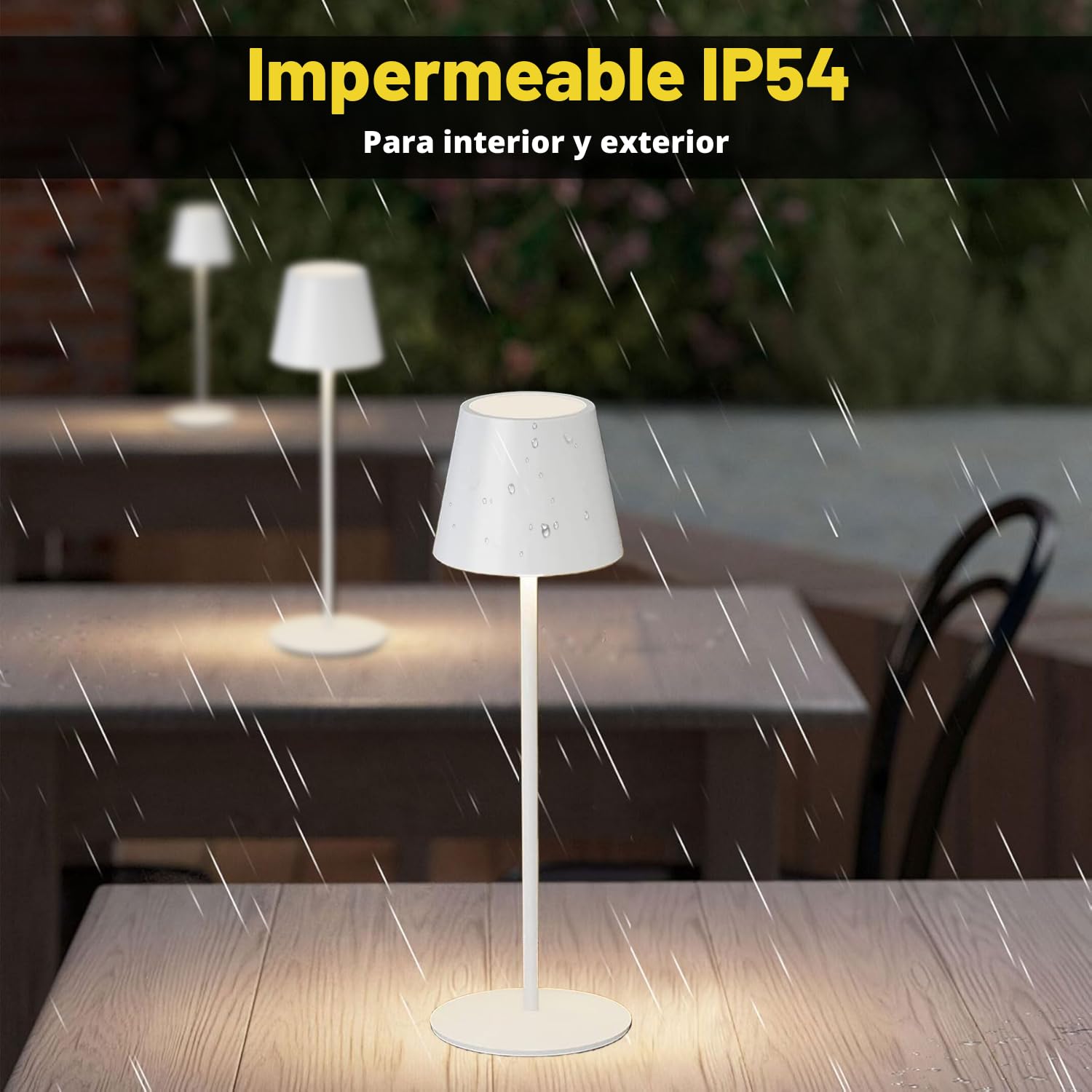 Lamparas de Mesita de Noche sin Cable 2 Piezas, 38CM Metal Lampara Inalambrica de Mesa Escritorio Recargable con Batería 5200mAh, IP54,USB C,Portatil,para Dormitorio Salon,3 modos, Regulable