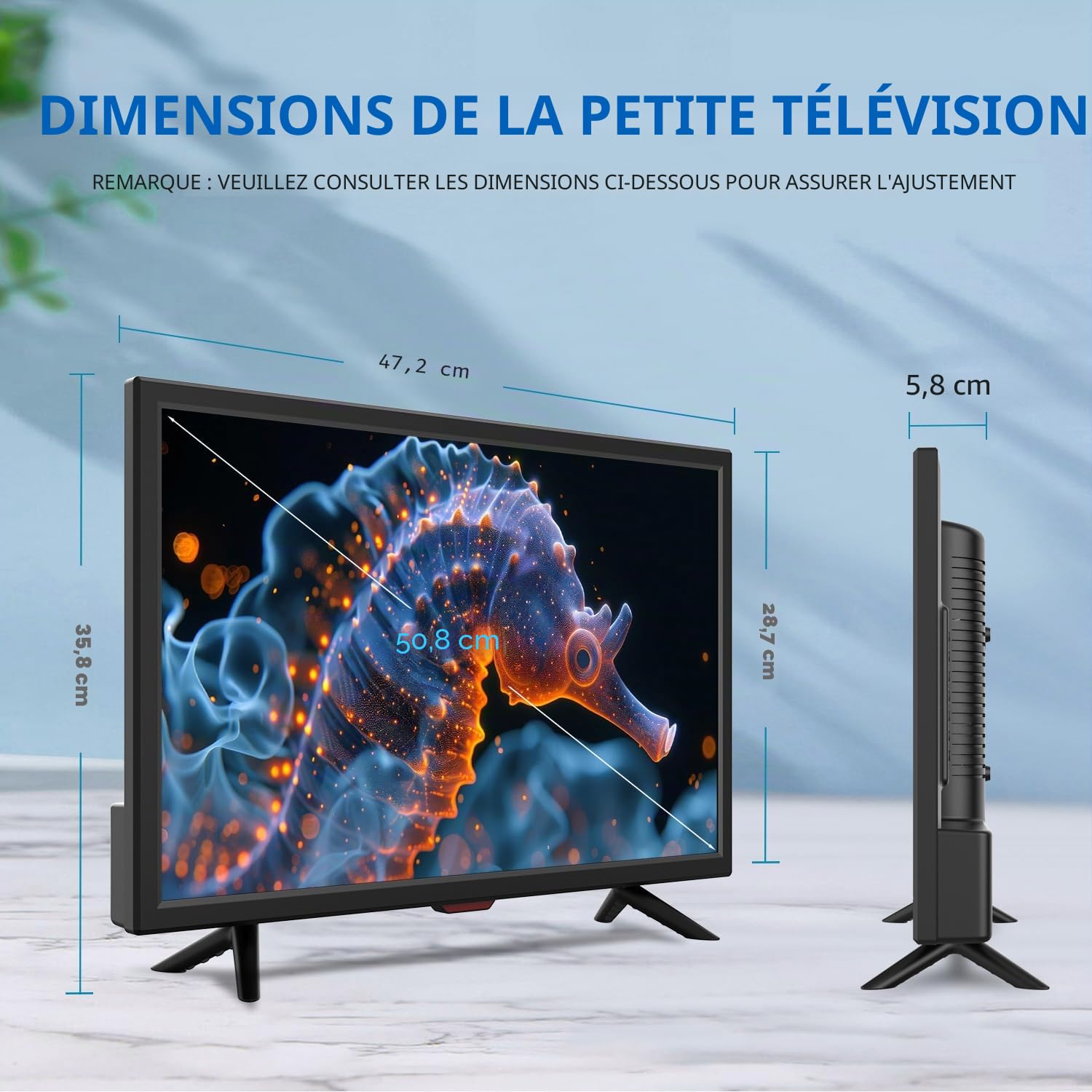 KCR TV LED Freeview 20 Pouces avec Tuner DVB-T2 | Entrée AV, Entrée HDMI/VGA, Port USB, Télécommande incluse, Adaptateur 12V voiture et secteur