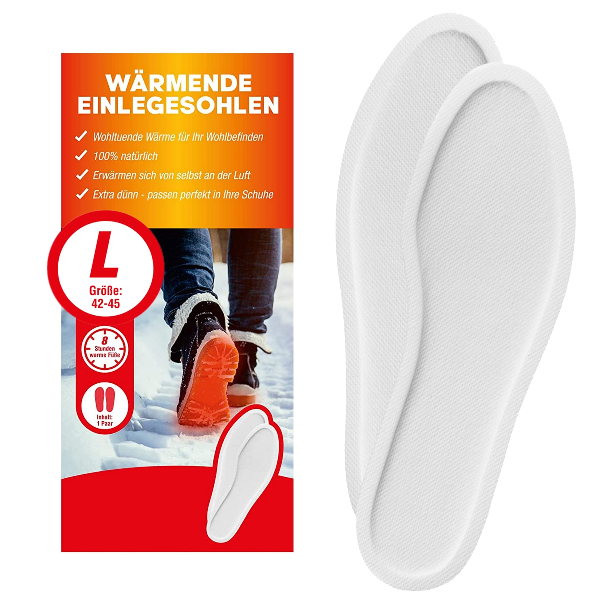 Warming Insoles, Foot Warmer, Sole Warmer, 8 Hours Warm Feet, L, Size: 42-45, 4 Pairs