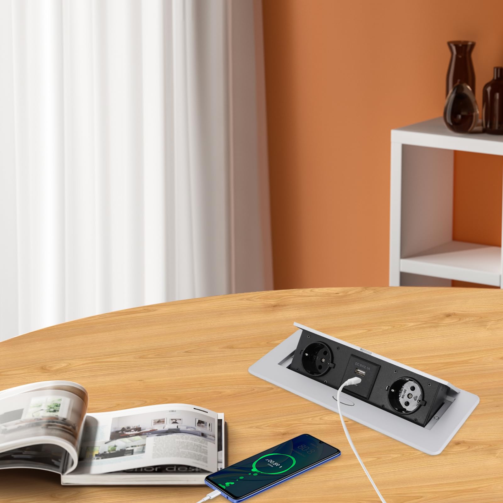 Ciabatta elettrica a scomparsa, 2 prese AC 250 V, 16 A, con USB A e USB C, 5 V, 2,1 A, presa da tavolo, da incasso, 2500 W, per ufficio, cucina, studio, argento