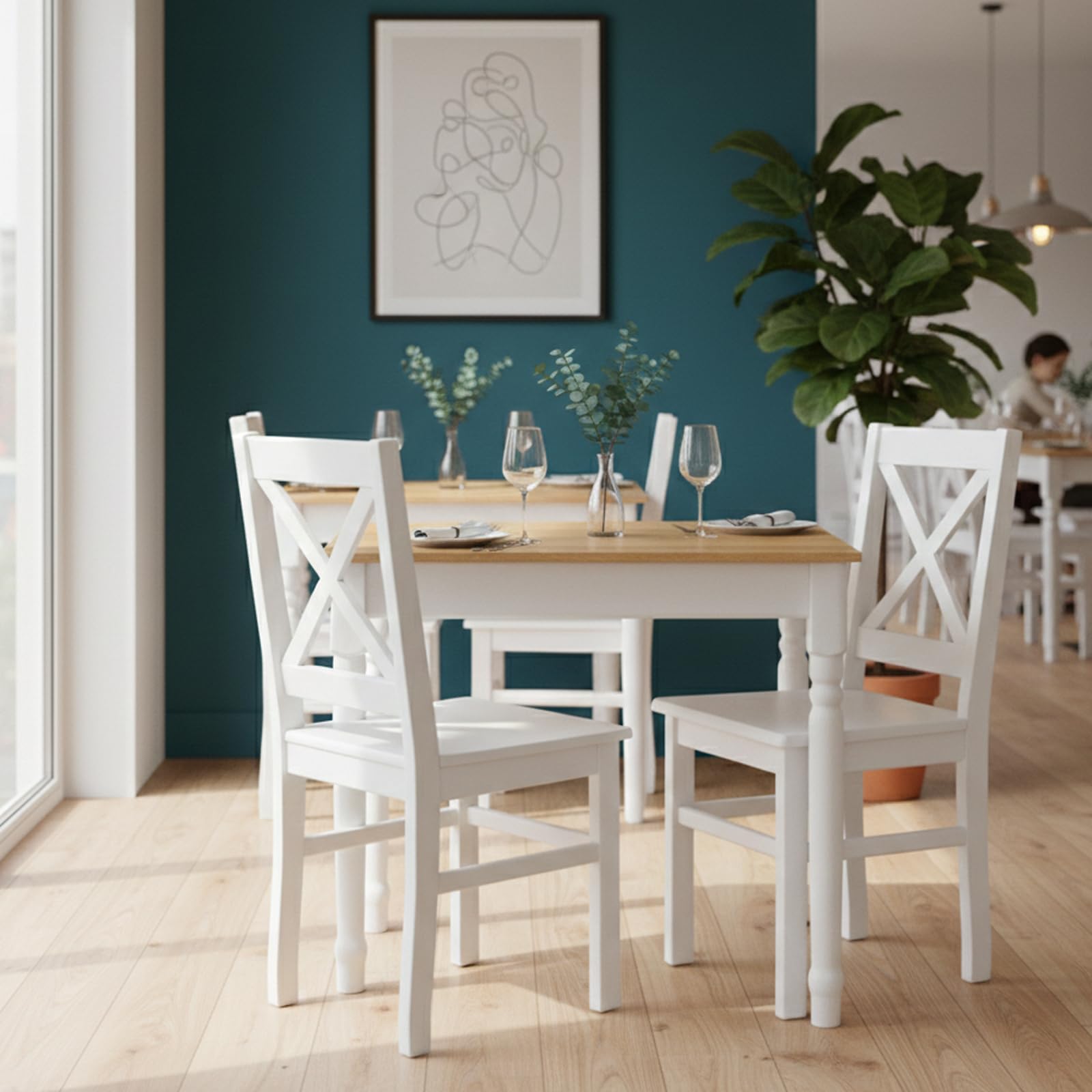 Esstisch aus Holz | Tisch 80x60 cm | Kompakt & stabil | Mit Zierbeinen | Für 2 Personen | Platzsparend für Küche | Skandinavisches Design | Weißer Küchentisch | Tischplatte: Craft Eiche Gold