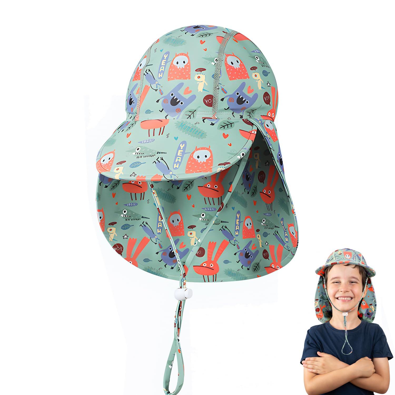 Gorro de sol para niños transpirable con cubrecuello para juegos de playa 7