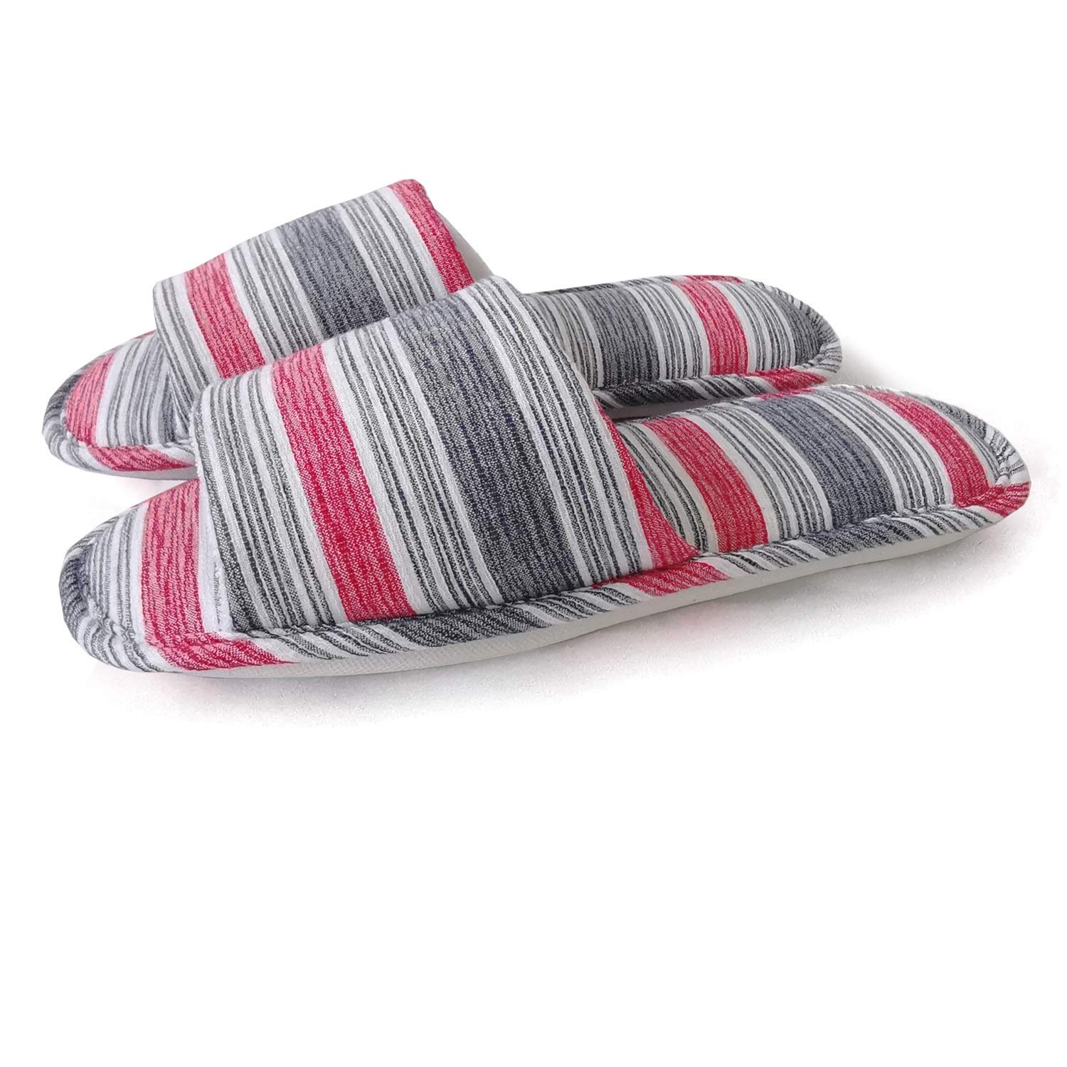 ofoot Mens Cotton Open Toe House Flat Slippers,Male Breathable Summer Indoor Slides, Memory Foam Anti Slip Sole