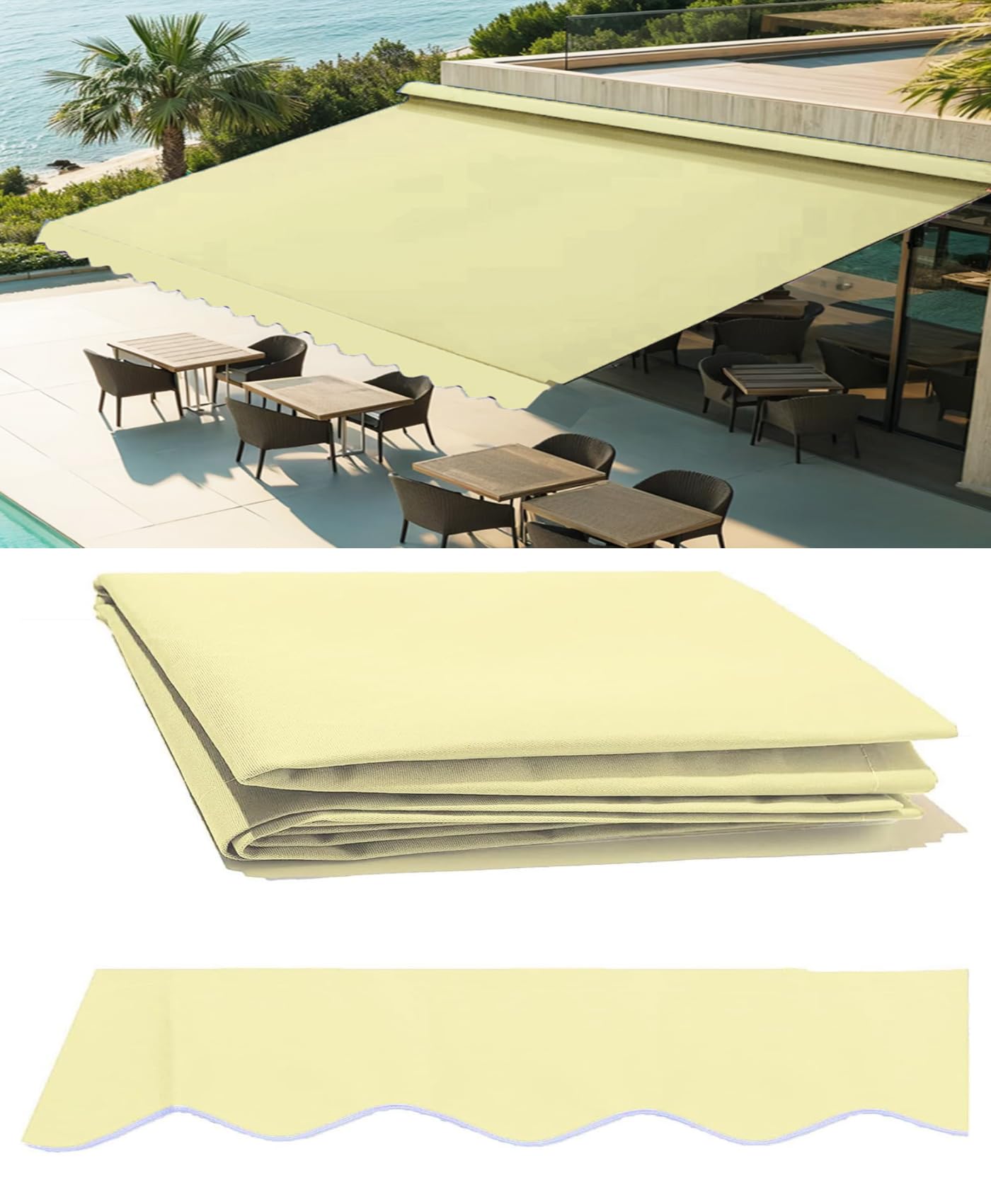 Photo 1 of 13' x 10' Retractable Awning Fabric Replacement, Outdoor Patio Sunshade Canopy Cloth, Water Resistant UV Blocking Awning Cover, Sand