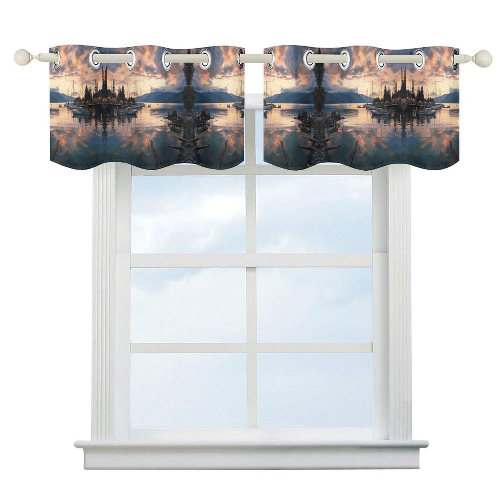 Cantonnière occultante motif imprimé et rideau de fenêtre style art moderne