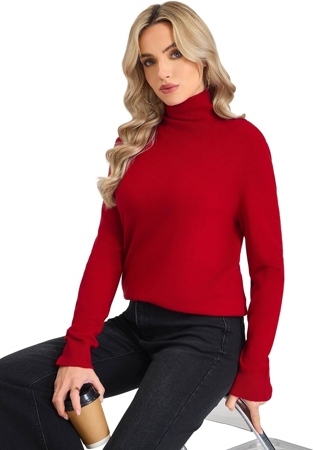 Turtleneck Sweater Women – 100% Merino Wool Fitted Pullover Mock Neck Long Sleeve Knit Tops Lightweight Warm Winter - Image 5