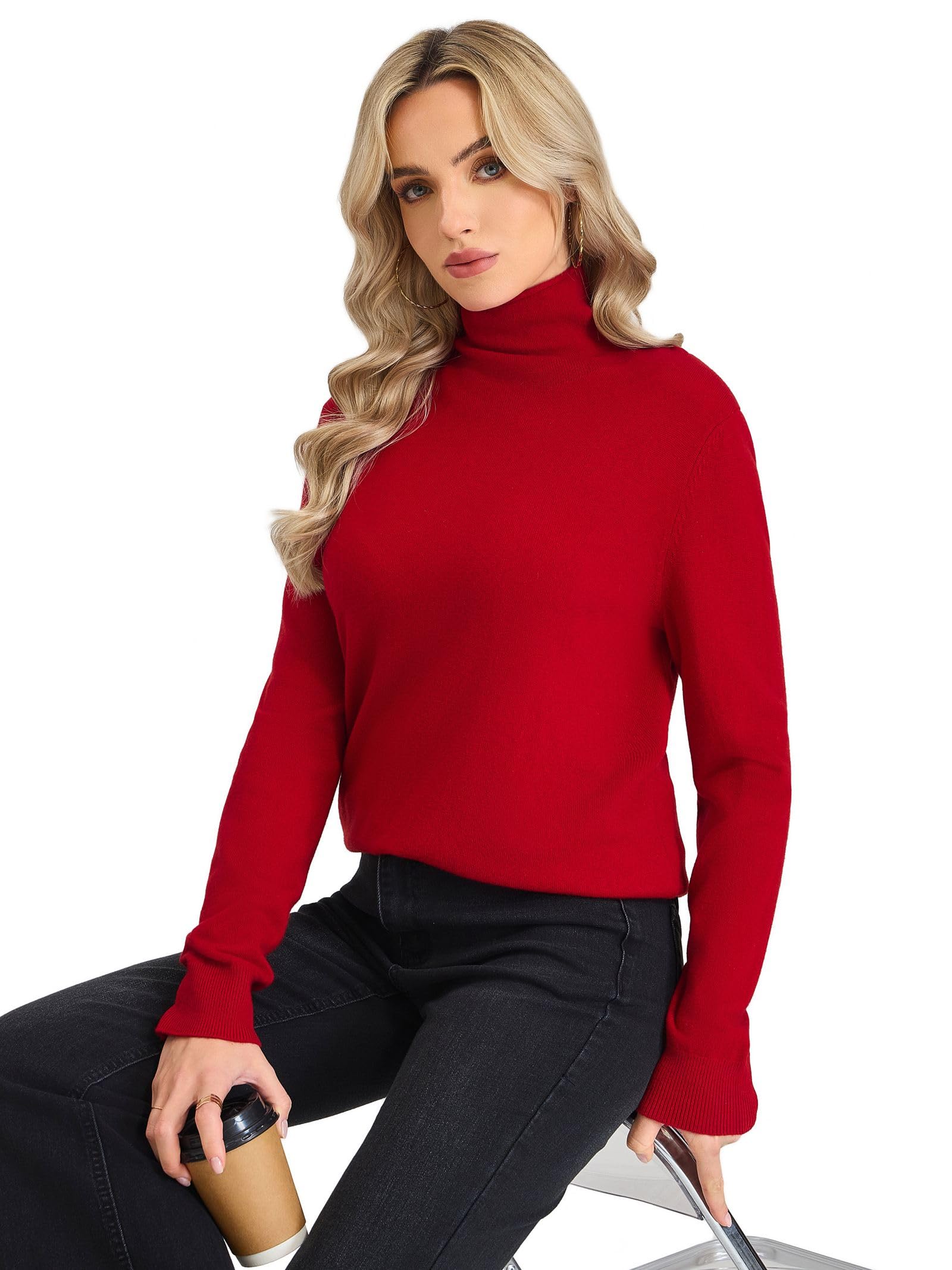 Damen 100% Merinowolle Rollkragenpullover Stehkragen Langarm | Warm,Weich,Kratzfrei,Elegant,Hautfreundlich,Atmungsaktiv,Figurbetont,Feinstrick,Rippbündchen,Herbst,Winter,Leichtgewicht