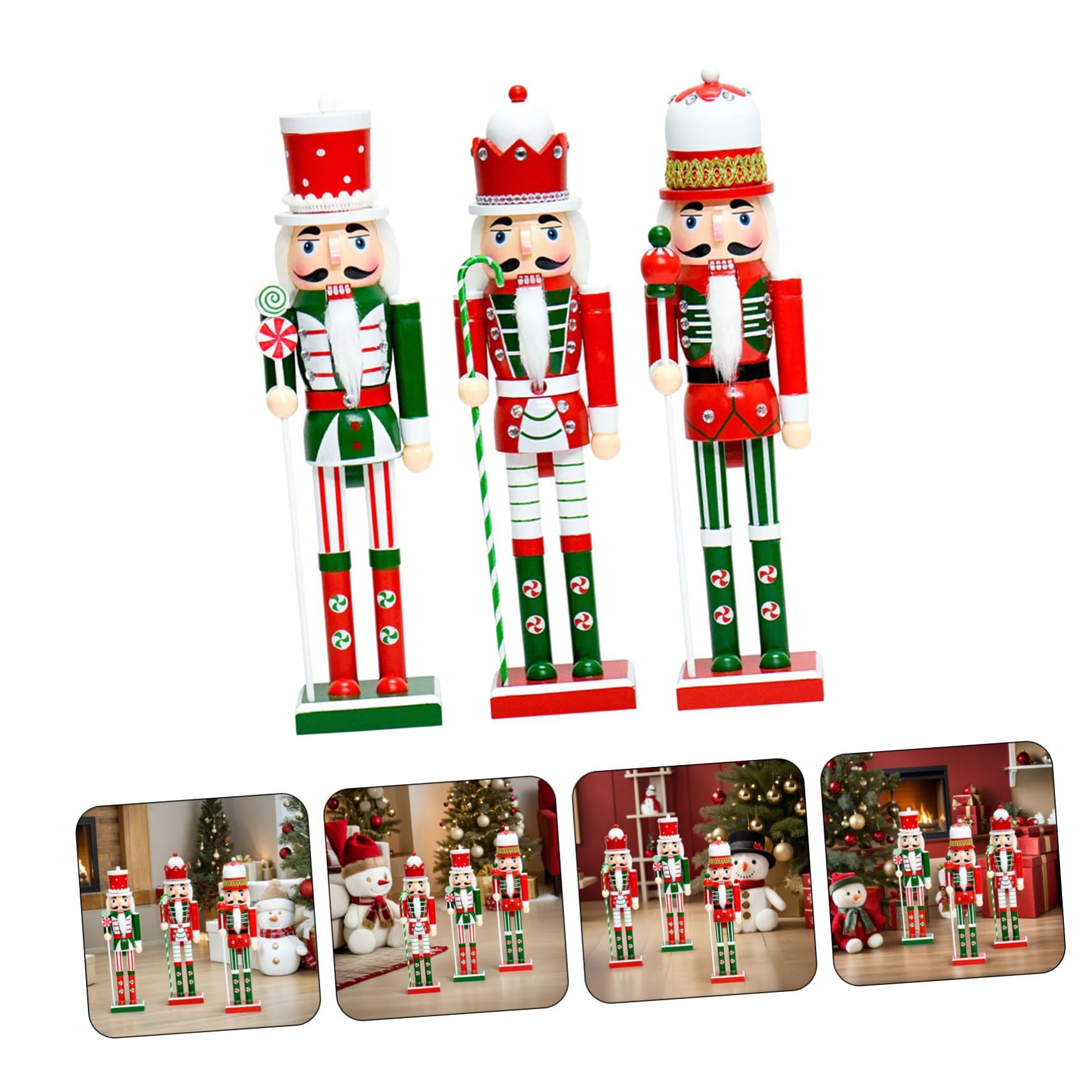 Mikikit Figura in Legno 38 Cm 3 Pezzi Decorazione Natalizia Personaggio da Tavolo per Addobbi Festivi e Compleanni