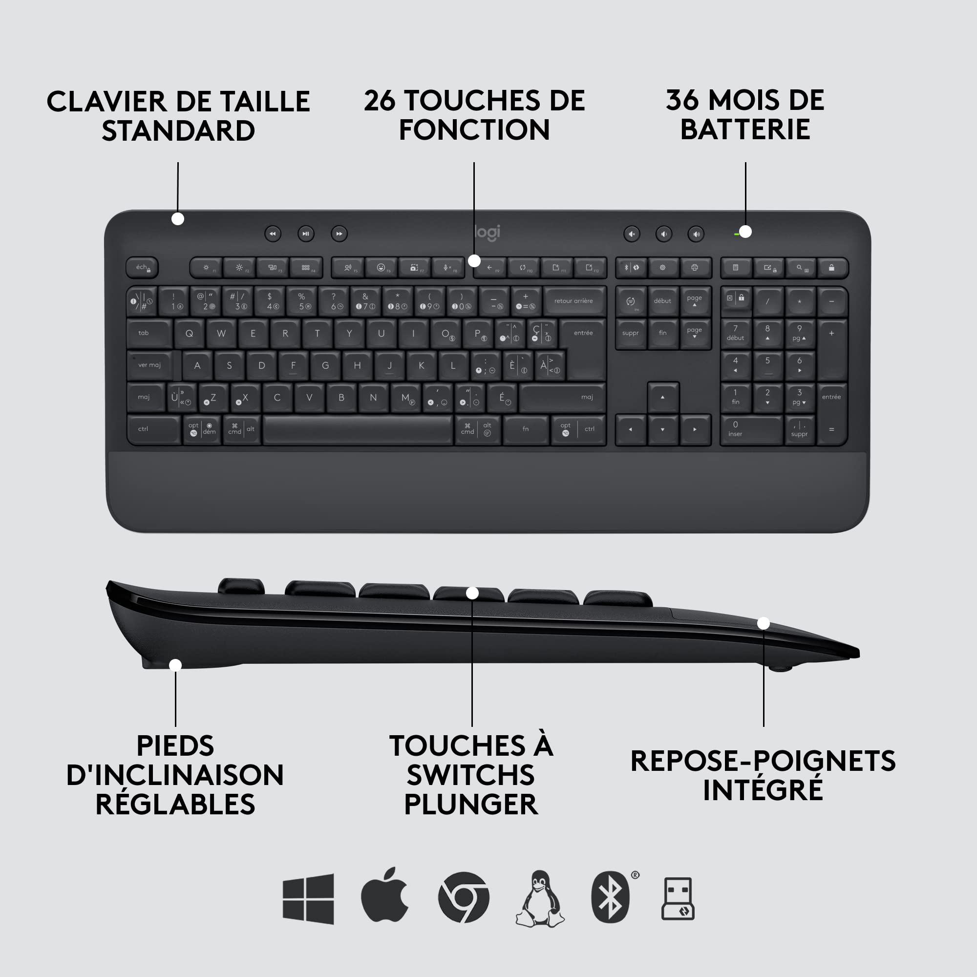 Logitech Signature MK650 Combo for Business, Souris et Clavier sans Fil, Logi Bolt, Bluetooth, SmartWheel, Globally Certified, Windows/Mac/Chrome/Linux, Français AZERTY - Noir