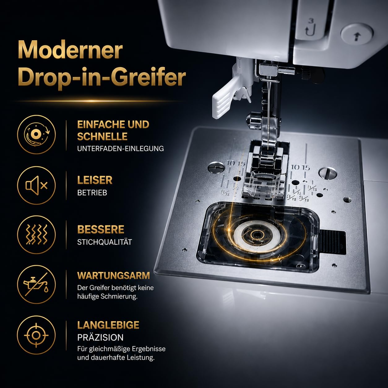 ROLD S300 Computer Nähmaschine mit Anschiebetisch | 190 Nähstiche zum Nähen aller Arten von Stoffen.
