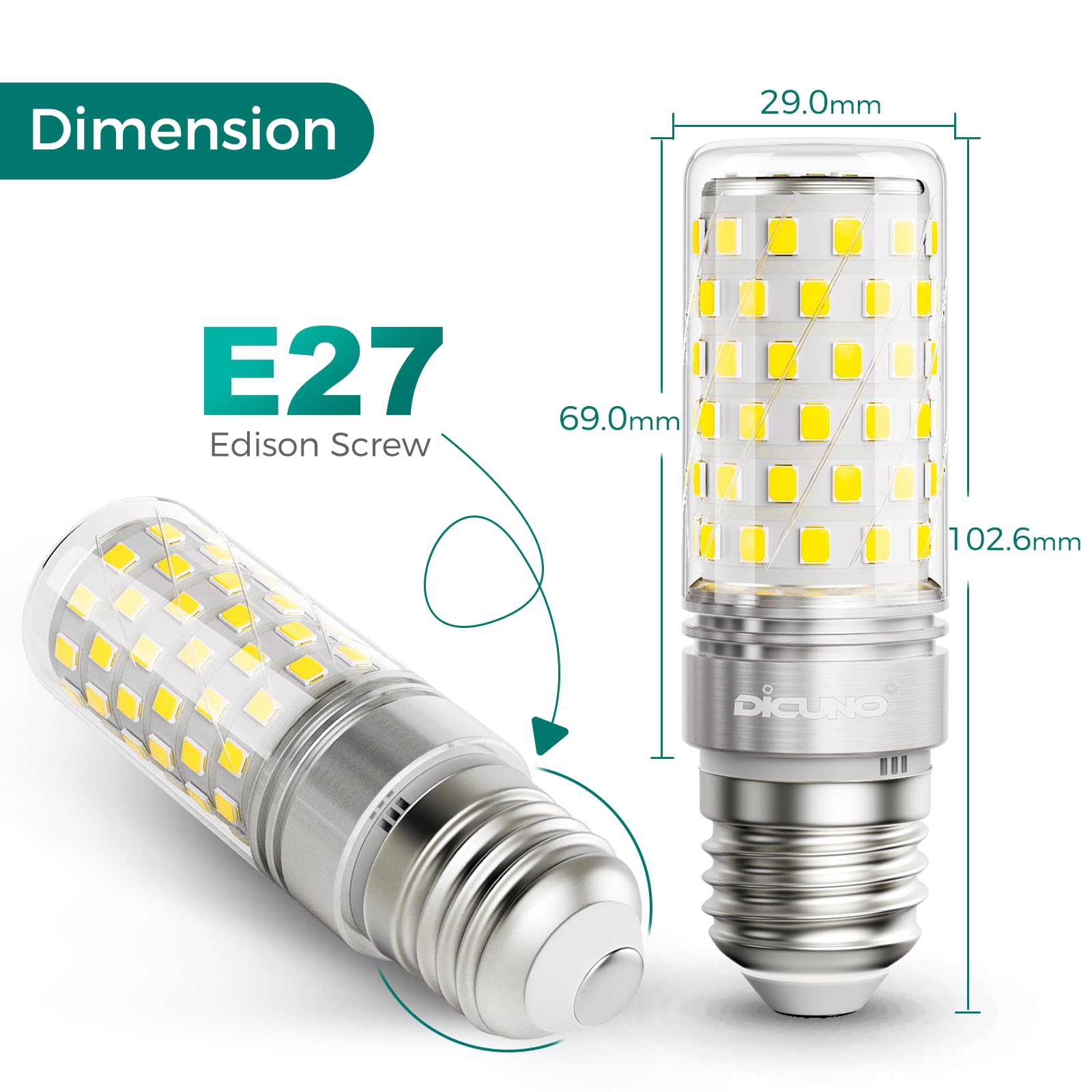 DiCUNO Bombilla LED E27 Maíz 10W, Equivalente halógena 130W, 1400lm, Luz frío 6000K, No regulable, 230V, Casquillo E27 estándar, Ahorro de energía, Pack de 2