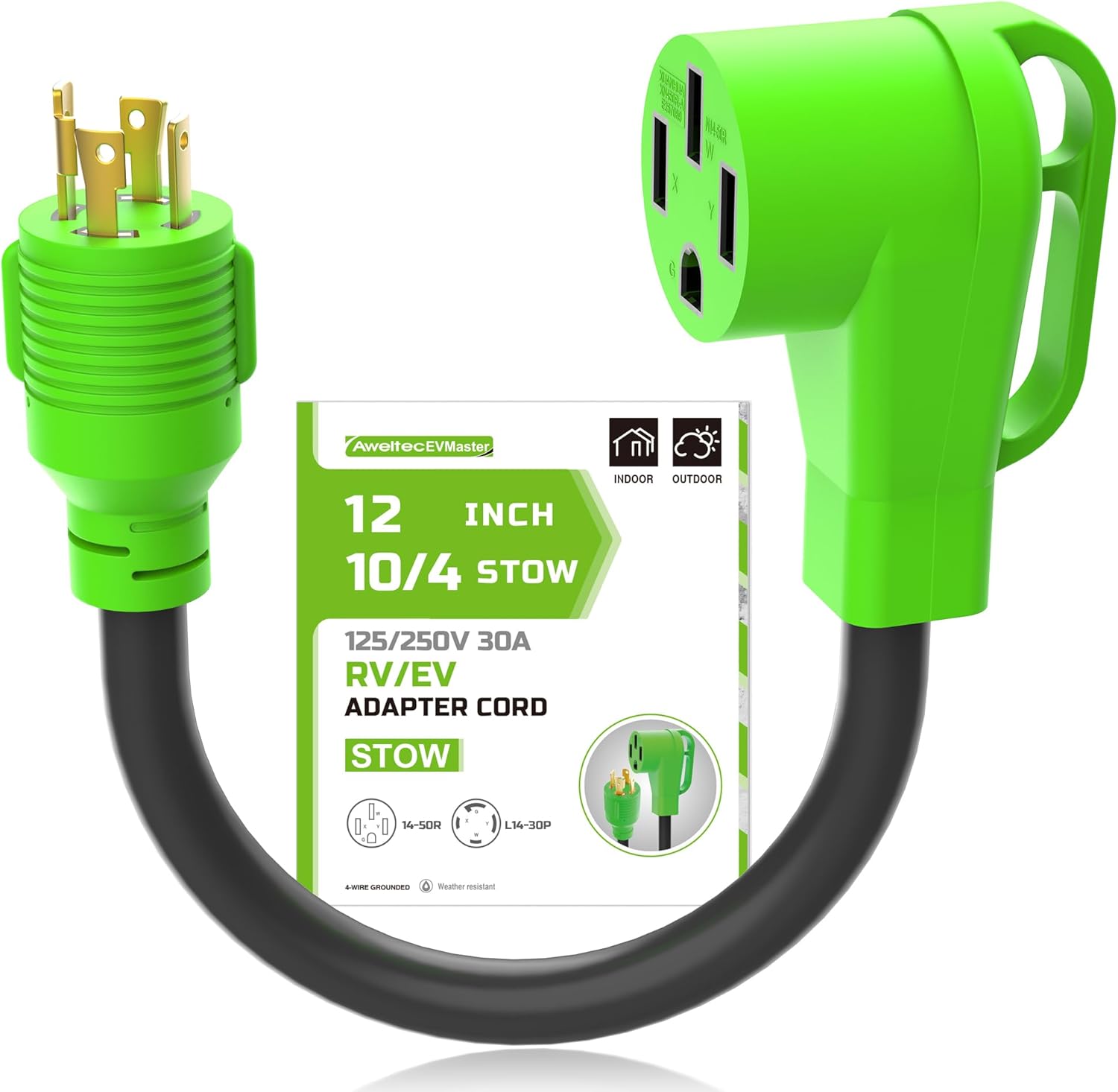 4 Prong 30 Amp to 50 Amp Generator to RV/EV Adapter Cord, NEMA L14-30P to NEMA 14-50R, Heavy Duty Stow 10 AWG Suit for Tesla Model S/3/X/Y Charging and RV Trailer Camper,CE/FCC Certificated