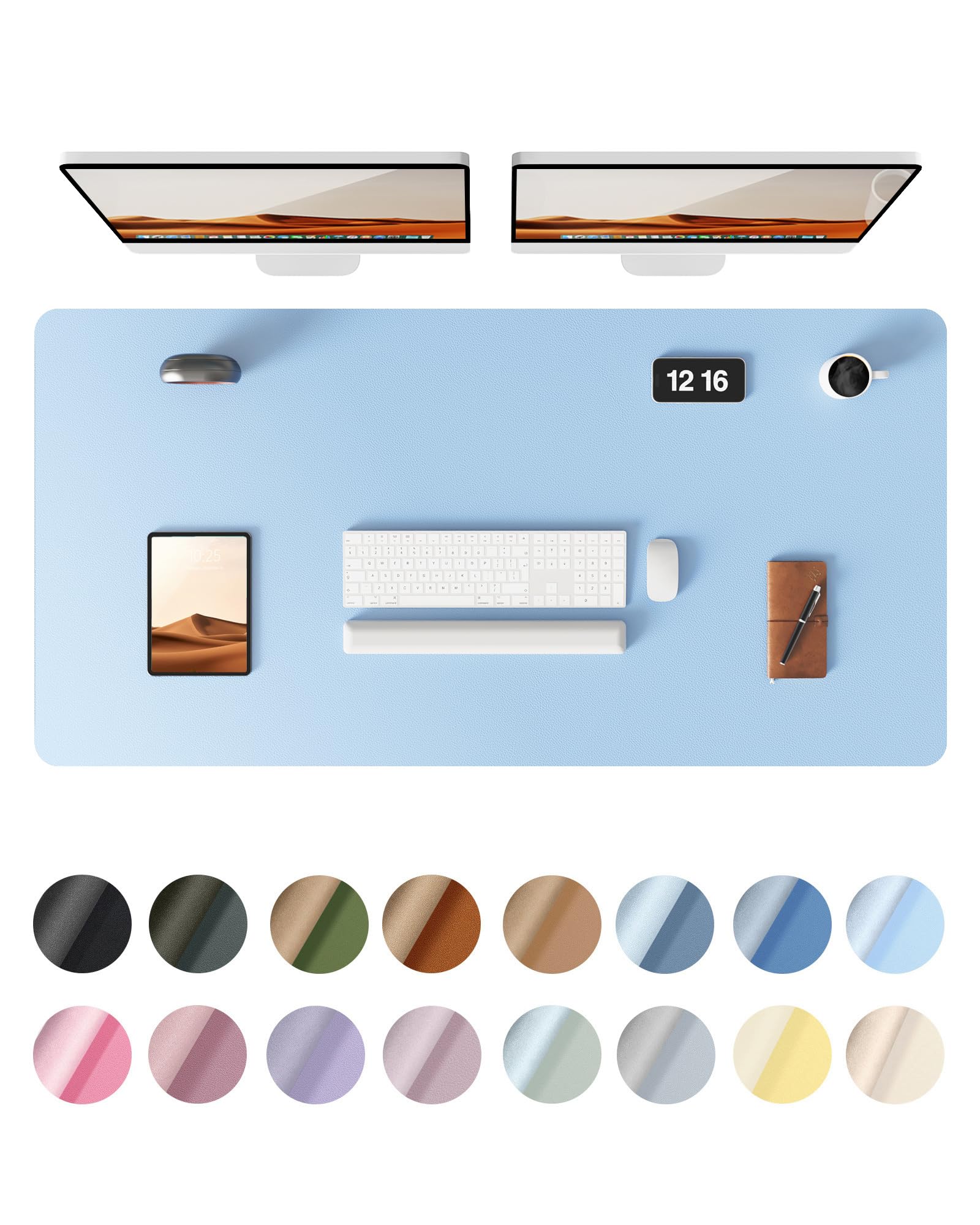 YSAGi Leather Desk Protector, Office Mat, Large Mouse Mat, Non-Slip PU Leather Blotter, Laptop Pad, Waterproof Writing Pad for Office and Home (Baby Blue, 47.2" x 23.6")