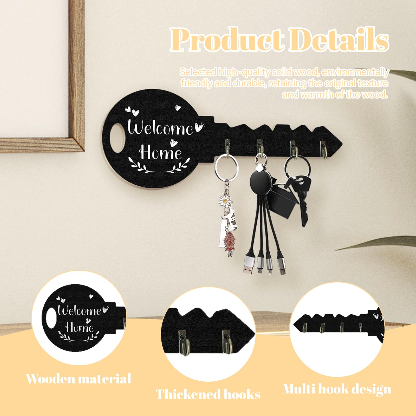 Pilyero Porte-Clés Mural Montagne Pins – Accroche-Clés Design Naturel En Fer Noir, Style Minimaliste & Poétique