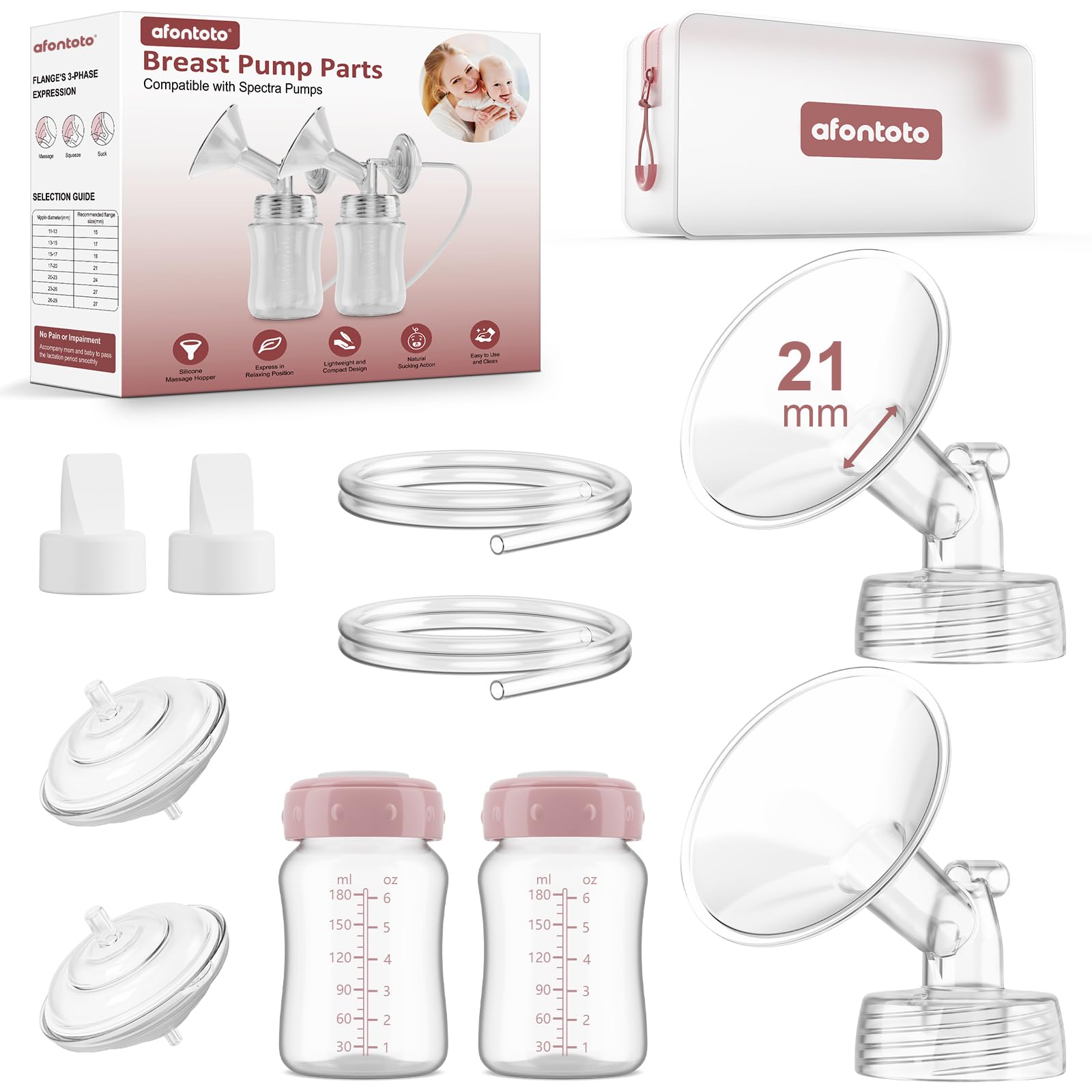 Pump Parts Compatible with Spectra S1/S2/9Plus/SG Breastpump, Full Set Replacement Parts for Spectra Include 21mm Flange,Duckbill Valve,Backflow