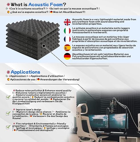 Miniatura 7 de Arrowzoom 24 piezas de 10 x 10 x 2 pulgadas de pirámide blanco perla acústica para estudio en casa, accesorios de tratamiento insonorizado, paneles
