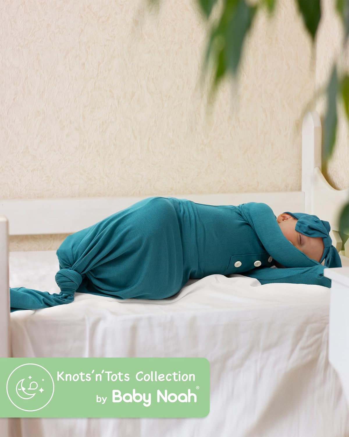 Baby Noah Newborn Knotted Gown Set with Hat and Headband, Soft Tie Bottom Newborn Sleepers for Baby Girl Boy (2 Packs) - Image 9