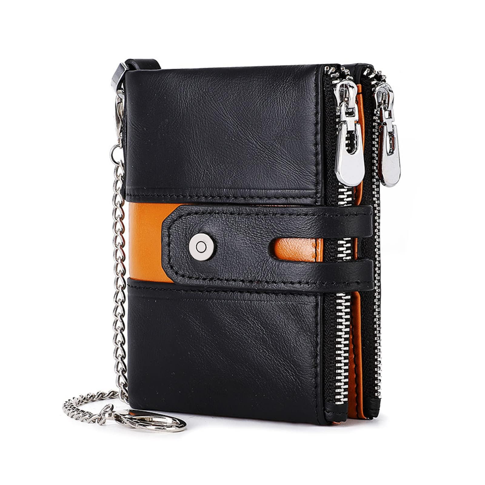 Sponsored Ad – Mens Wallet with Chain Genuine Leather RFID Blocking Bifold Biker Wallet Double Zipper Coin Pocket Purse with Long Anti-Theft Chain (Black with Orange)