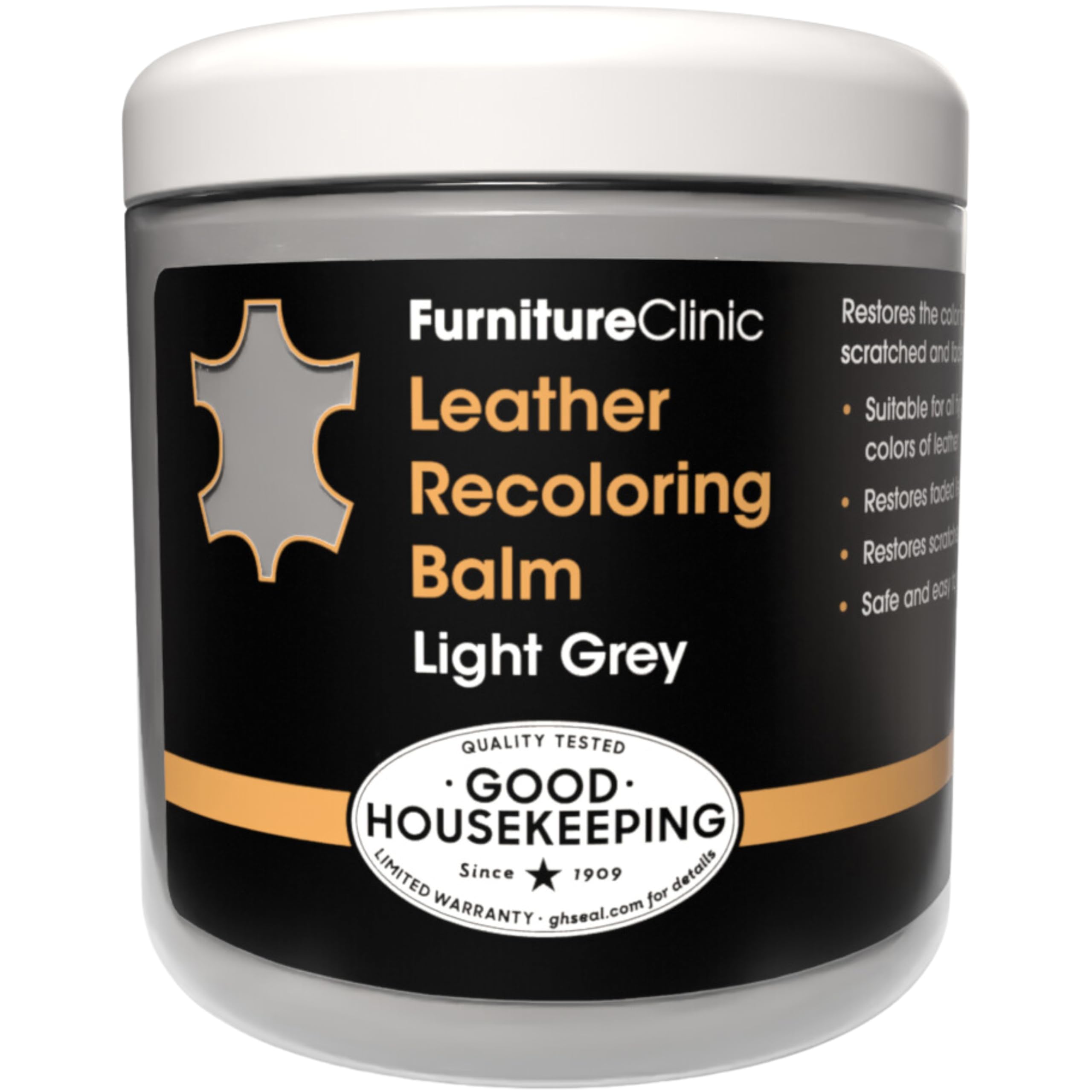Furniture Clinic The Original Leather Recoloring Balm Light Grey Leather Dye for Furniture, Couches & Car Seats - Restore Scratched, Faded, & Damaged