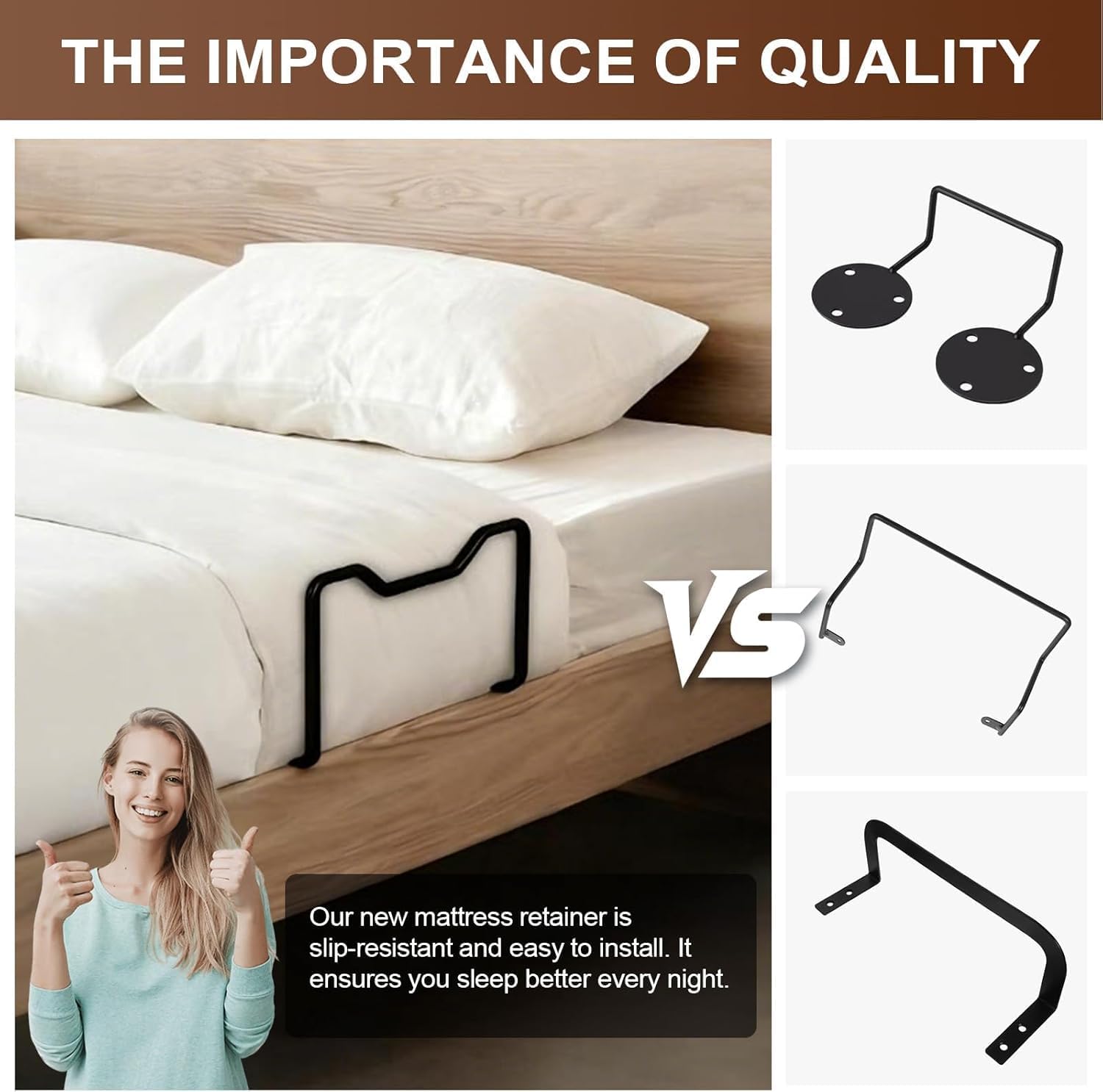 2 Pack Mattress Retainer Bar, Non Slip Heavy Duty Mattress Gripper, Slide Stopper Universal for Adjustable Bed Frames
