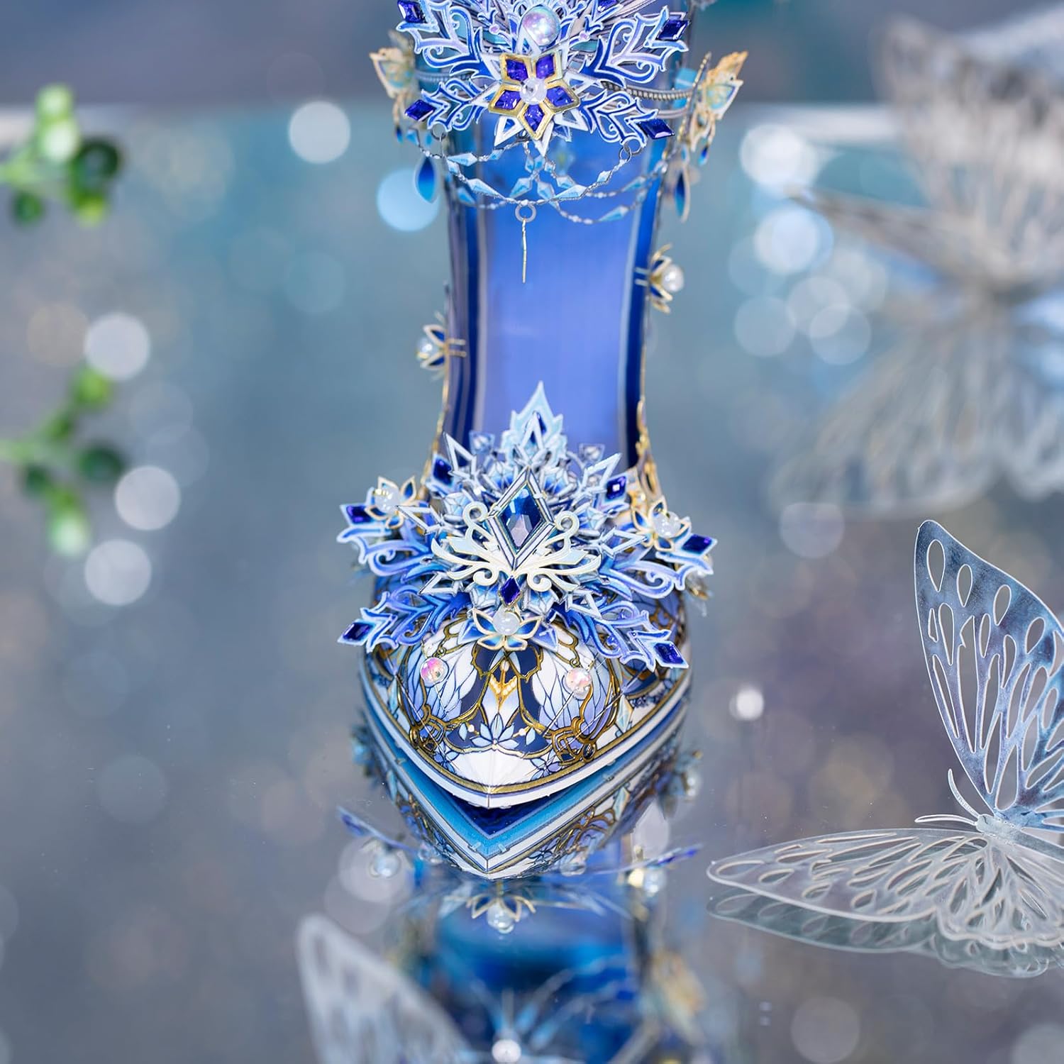 MU Metal Puzzles for Adults Wedding Ice Blue Shoe Cinderella Shoes Puzzle 3D Metal Model Kits Building, DIY Sets Xmas Birthday Wedding Girfriend Gifts Home Desk Decor Craft Projects