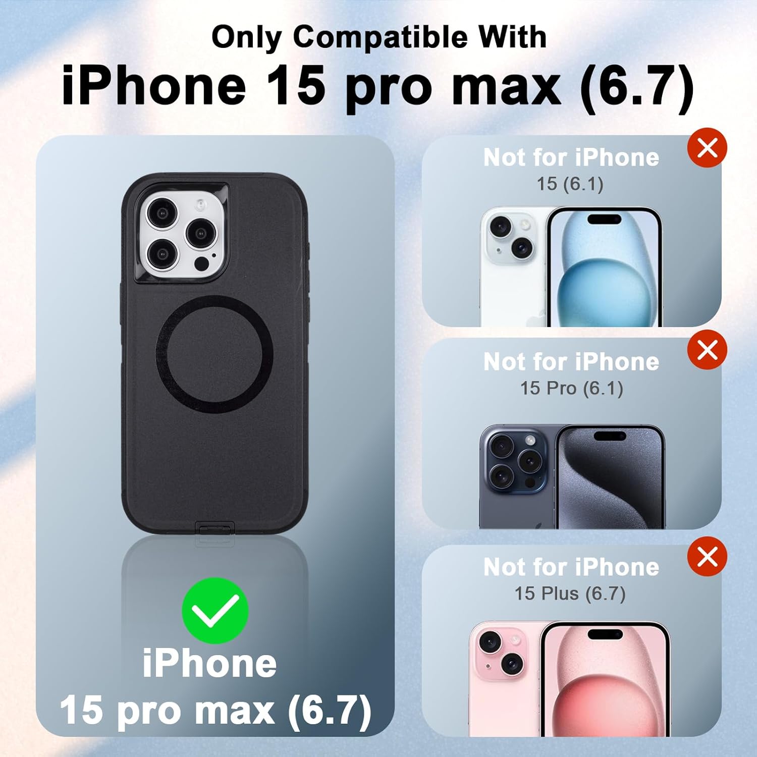 for iPhone 15 Pro Max Case with Belt Clip Holster, Compatible with MagSafe, 3-Layer Shockproof Anti-Drop Full Body Protective Case, Heavy Duty Rugged Defender Cover for iPhone 15 Pro Max, Black - Image 7