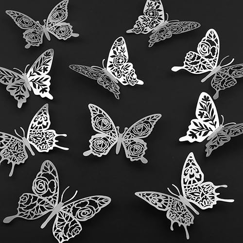 iinuu Decoraciones de mariposa plateada, 60 unidades, 5 estilos, 3 tamaños, decoraciones de fiesta de cumpleaños de mariposa, decoraciones de pastel iinuu Decoraciones de mariposa plateada, 60 unidades, 5 estilos, 3 tamaños, decoraciones de fiesta de cumpleaños de mariposa, decoraciones de pastel