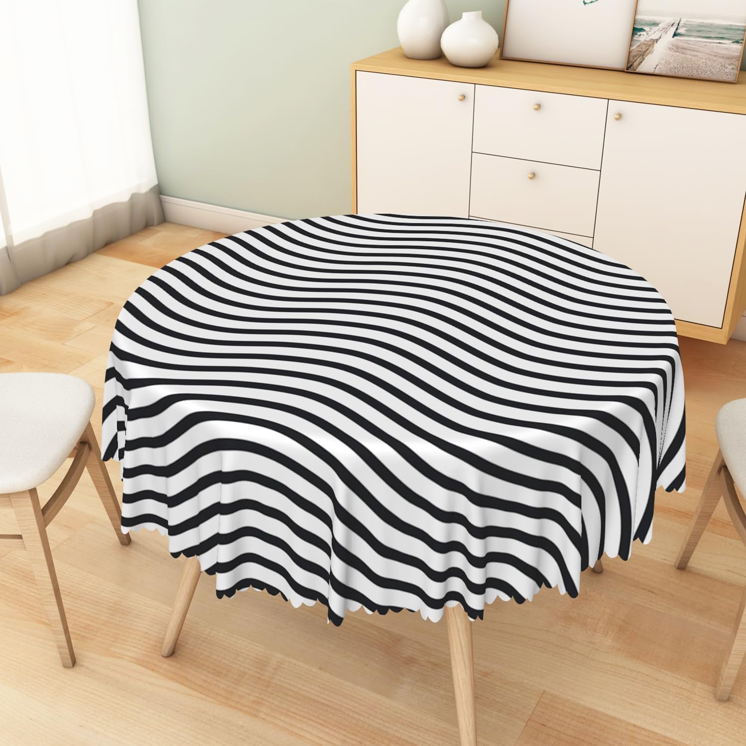 Black White Stripes Round Tablecloth 70 Inch Simple Modern Art Table Cloth Waterproof and Stain Resistant Table Cover for Kitchen Dining Room Patio Buffet Parties Indoor Outdoor Home Decor