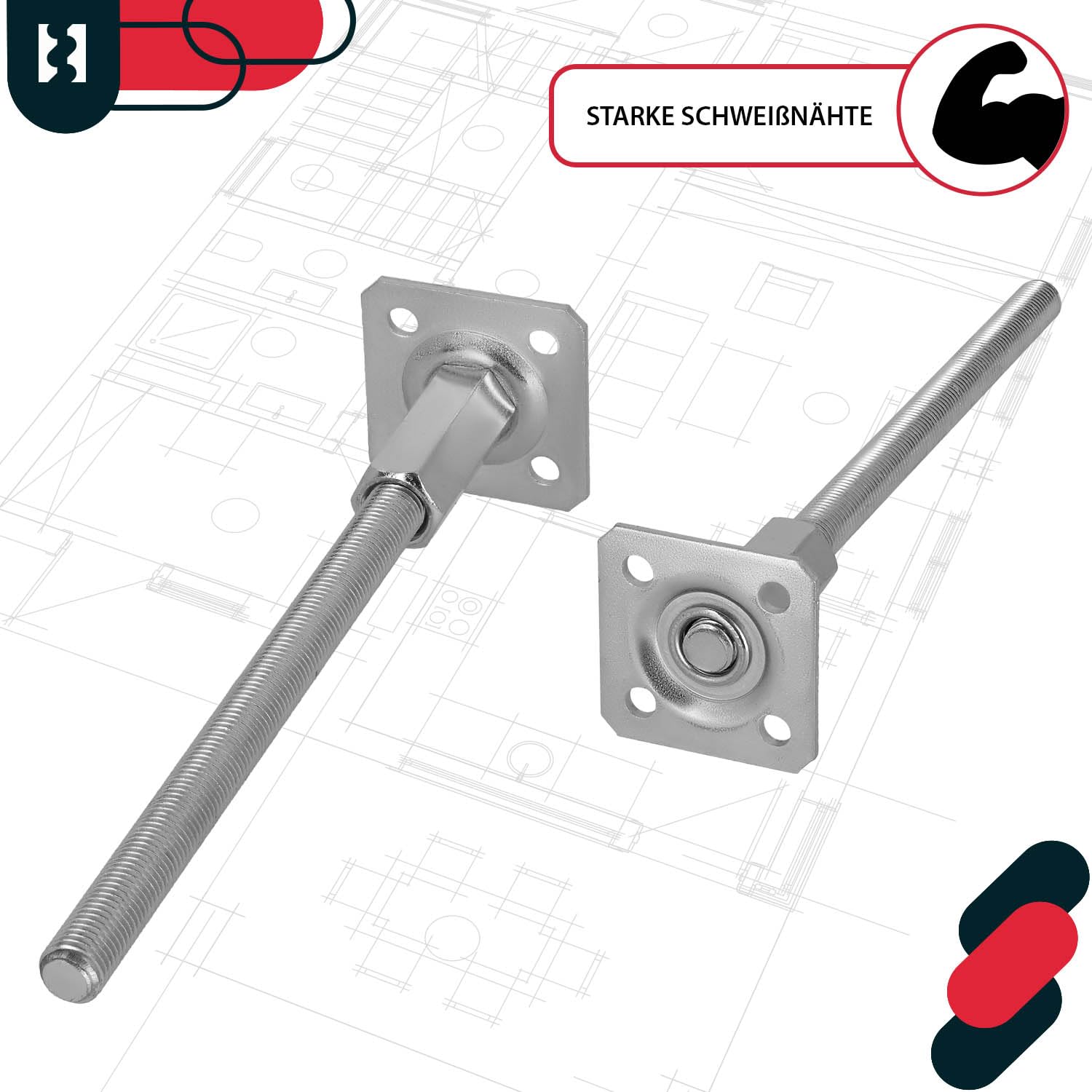 KOTARBAU® 4 soportes para postes, altura ajustable, 80 x 330 mm, acero galvanizado, anclaje para suelo, soporte para postes, base estable, pie de apoyo estable, anclaje vertical de acero ajustable