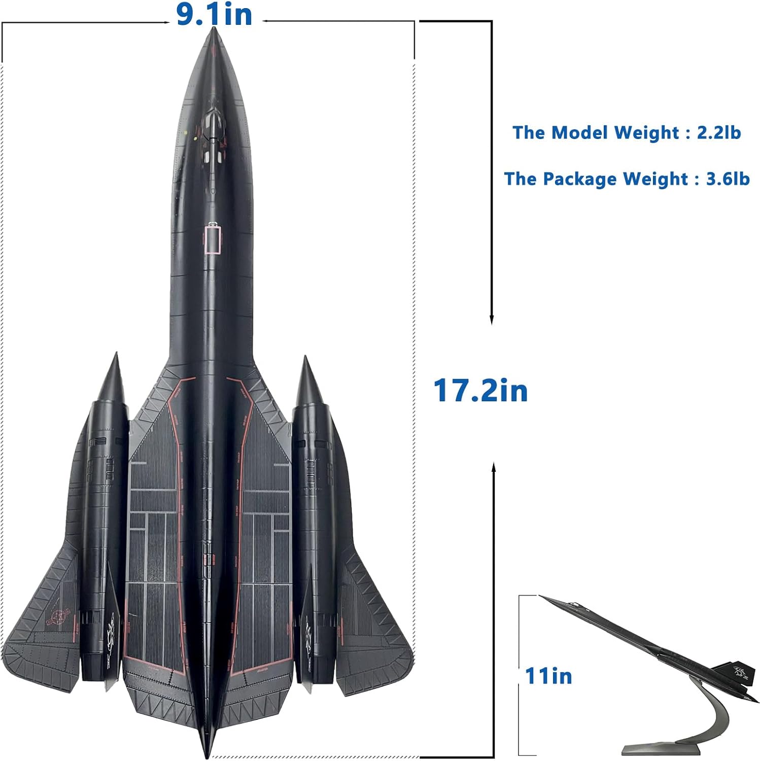 1/72 Scale SR71 Model - 17.9 Inch Length - Metal Military Aircraft Replica - Premium Gift and Collectible