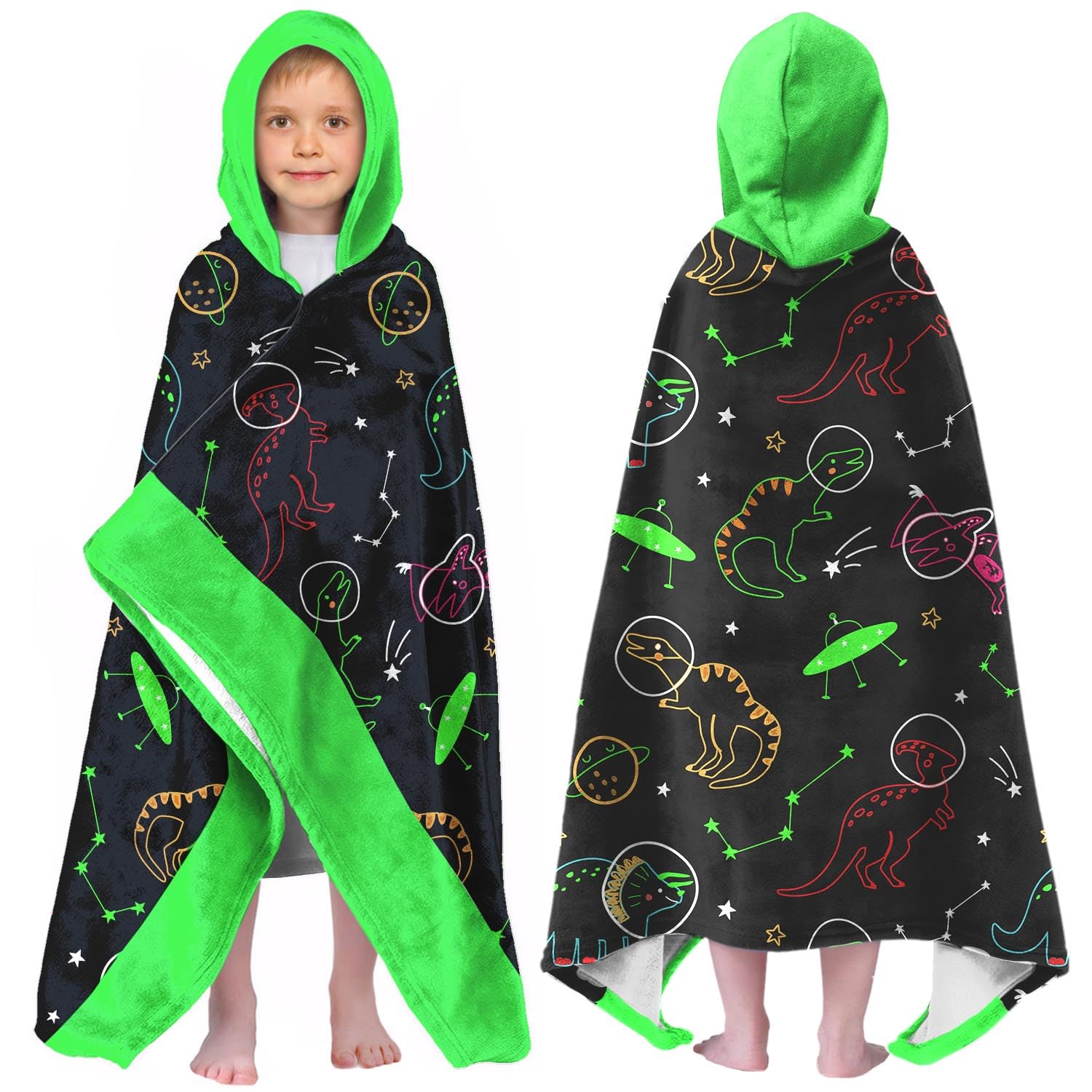 Dinosaur Hooded Beach Towel for Boys, 30x50 in Quick Dry Swim Wrap, 05