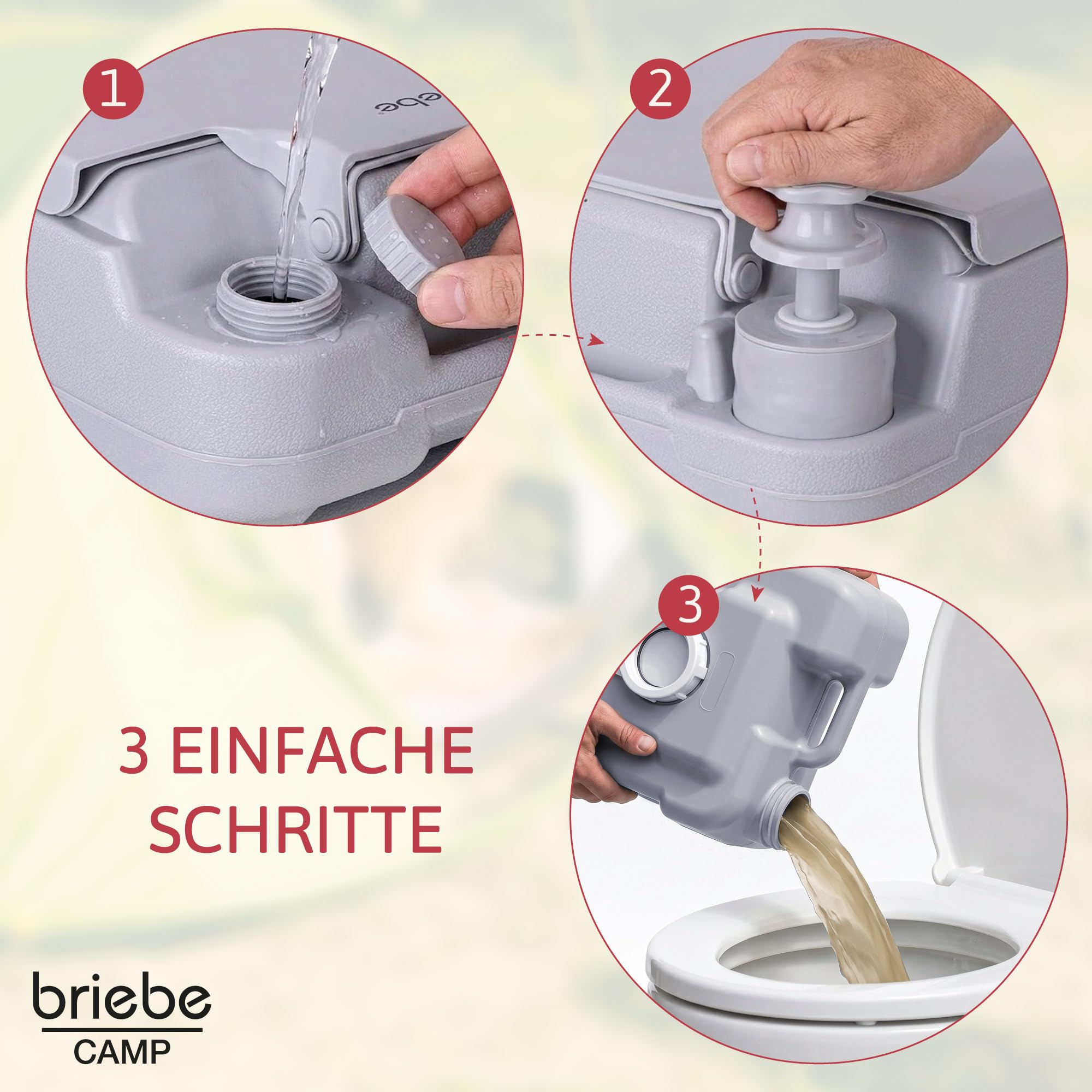 briebe Camp Campingtoilette Tragbare Reise Toilette Frischwassertank, Klo für Wohnwagen, Boot, Outdoor, Chemie-WC Wasserspülung Potty, WC1113