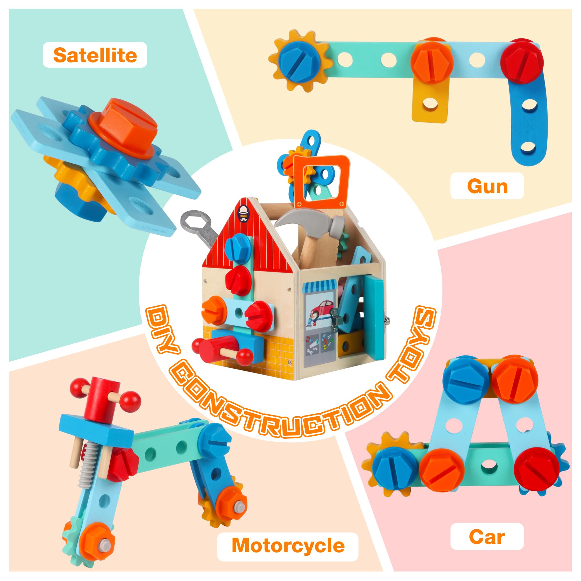 Kit de herramientas para niños pequeños, caja de herramientas Montessori de 33 piezas, juego de herramientas de juego de simulación para niños de 2 a 4 años, juguetes educativos STEM para 3 años 5