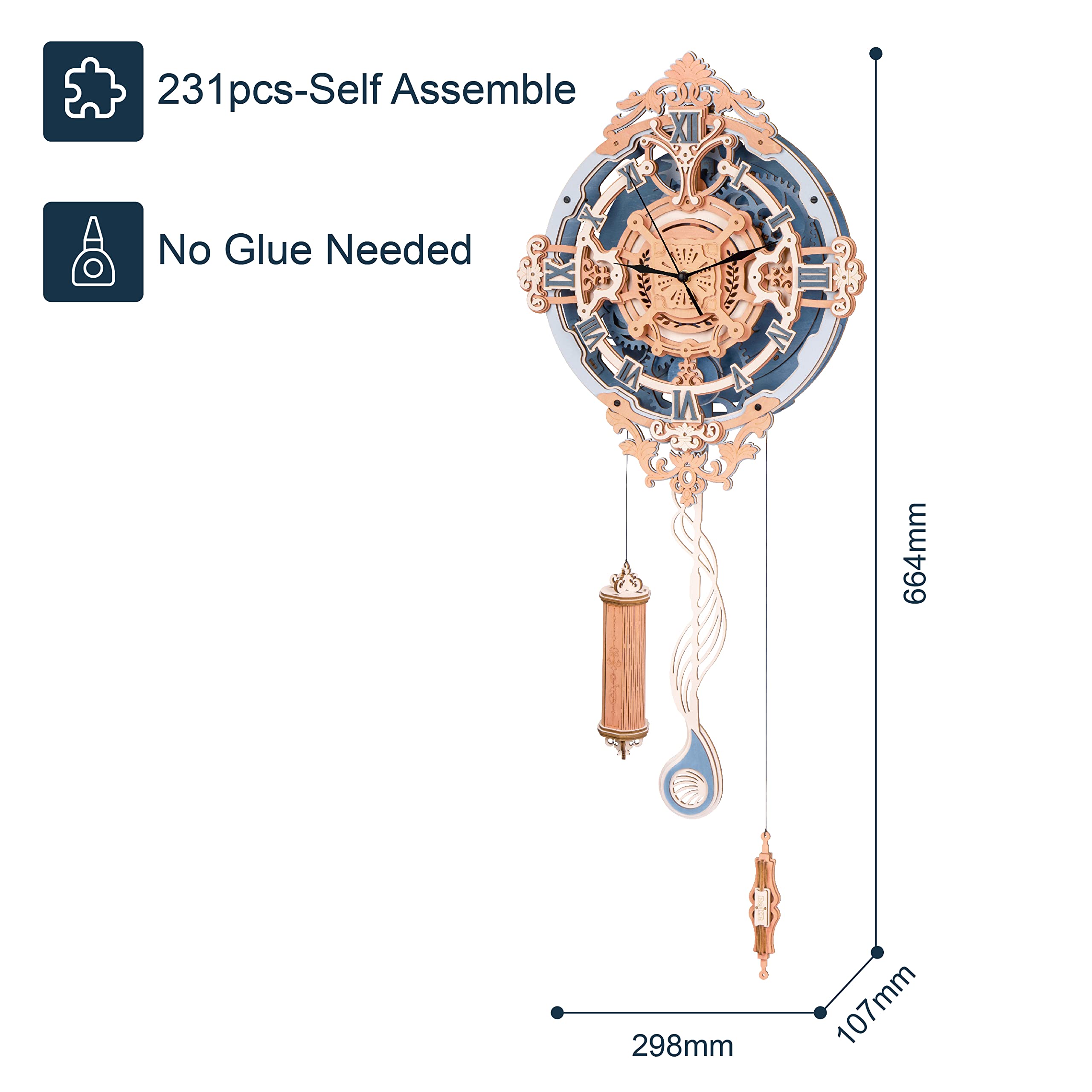 ROKR Puzzle 3D Legno Orologio a Pendolo Modellismo da Costruire Adulti Romantic Notes LC701
