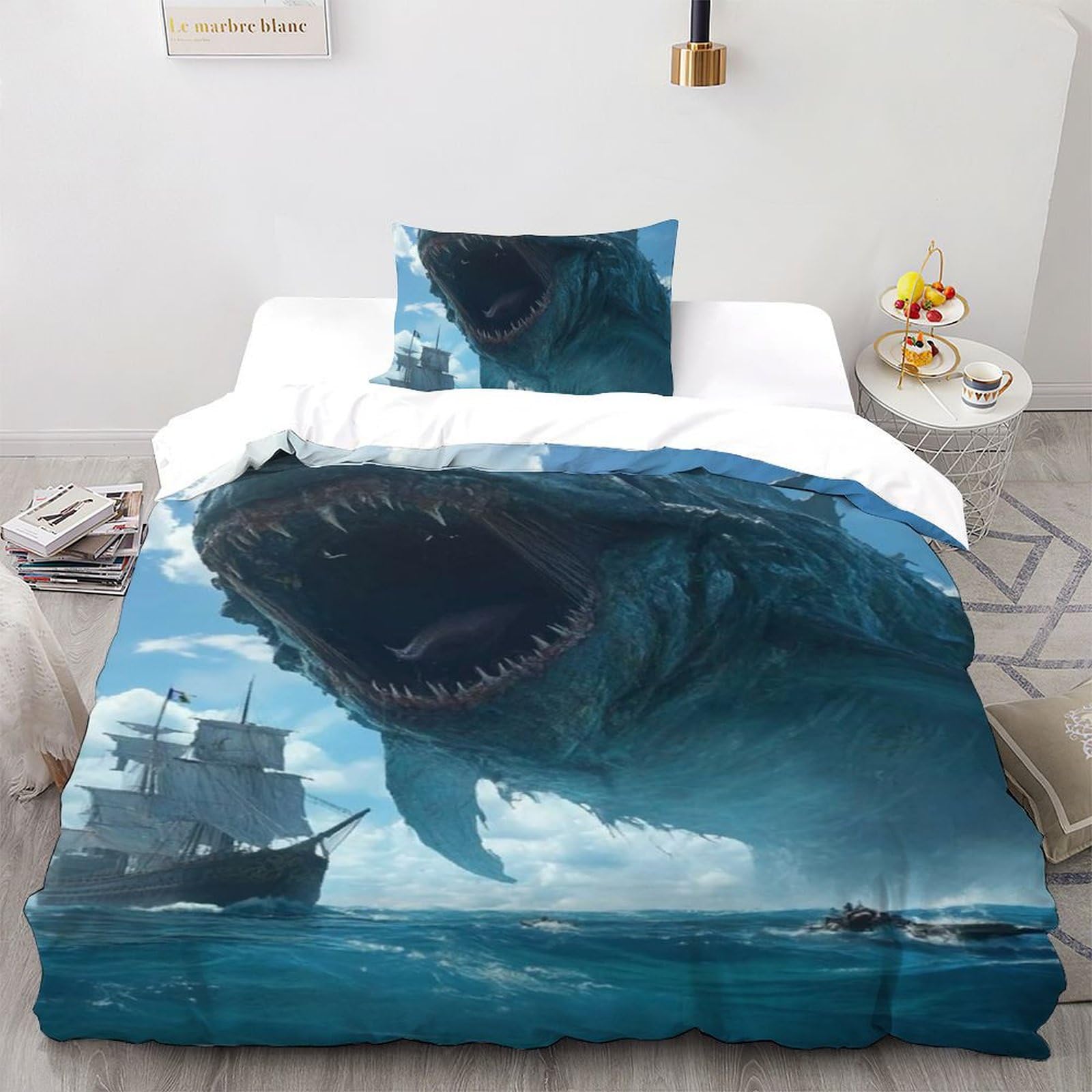 Housse de couette requin single 135x200 pour lit garçon avec sa taie