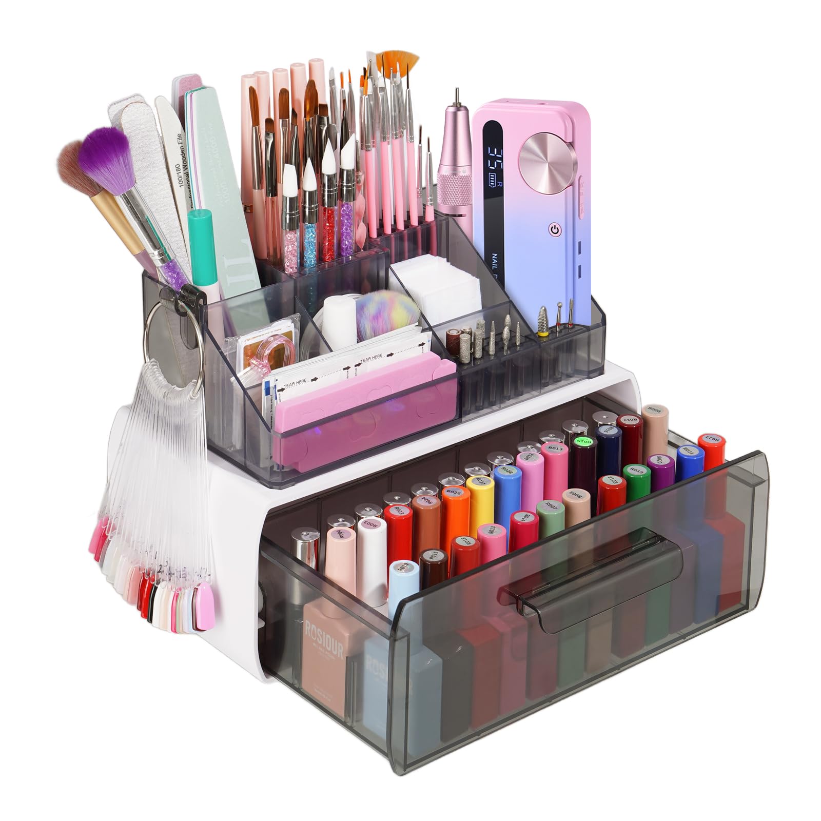 2-Tier Nail Tech Desk Organizer with Drawer for Nail Supplies